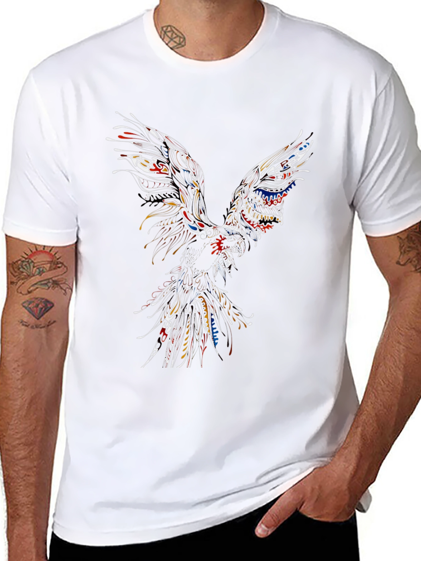 Abstract Phoenix Graphic Mens Black T-Shirt