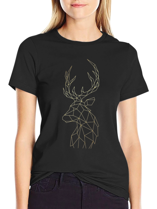 Geometric Deer Graphic Black T-Shirt