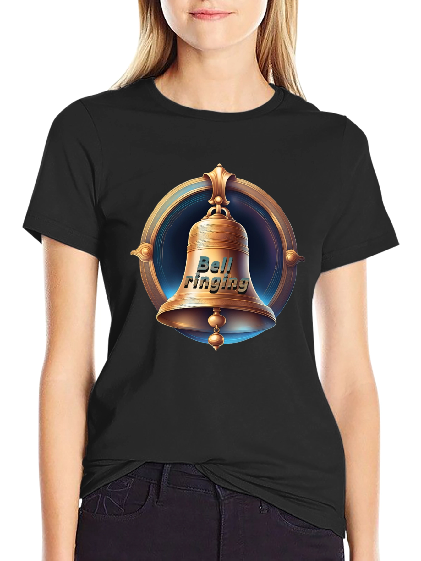 Ringing Bell Graphic Tee - Classic Black Cotton T-Shirt
