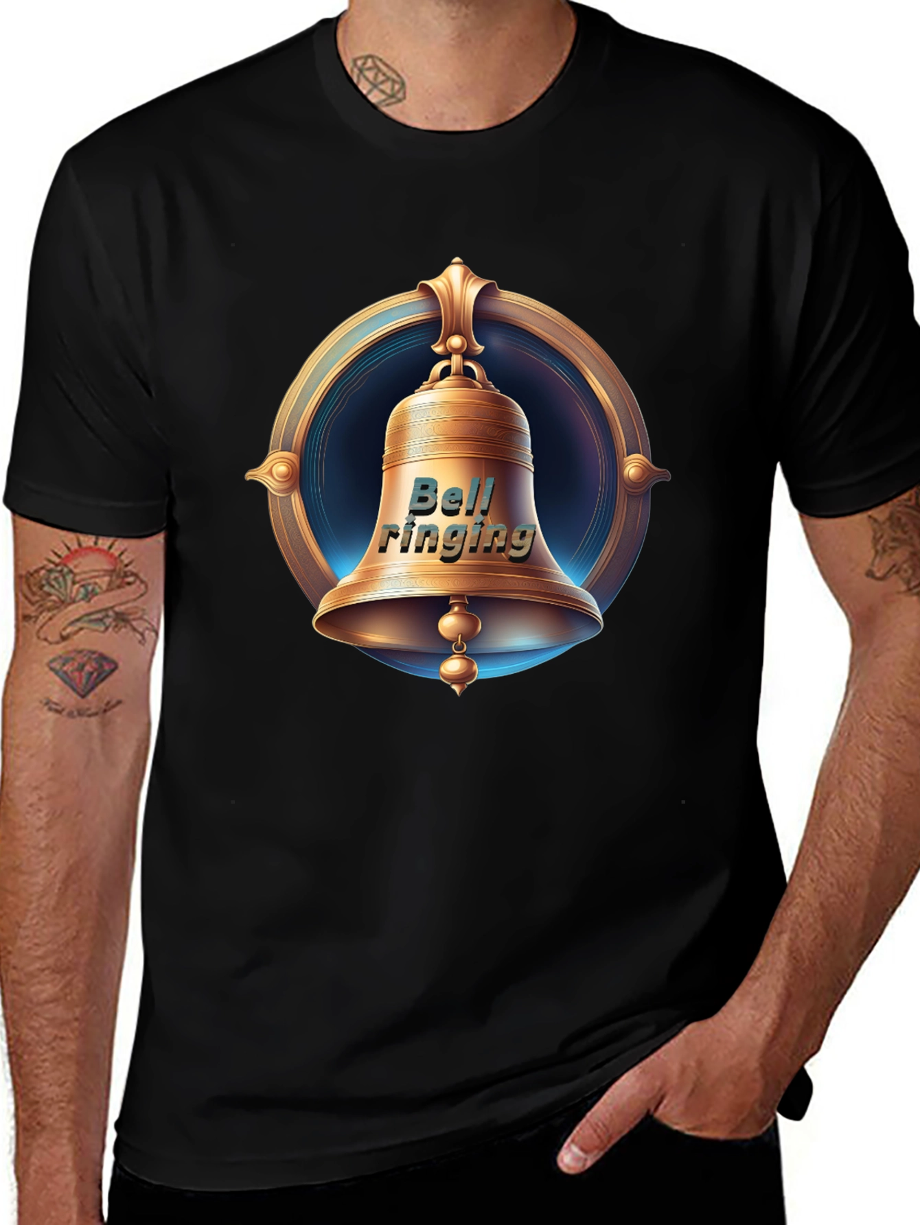 Ringing Bell Graphic Tee - Classic Black Cotton T-Shirt