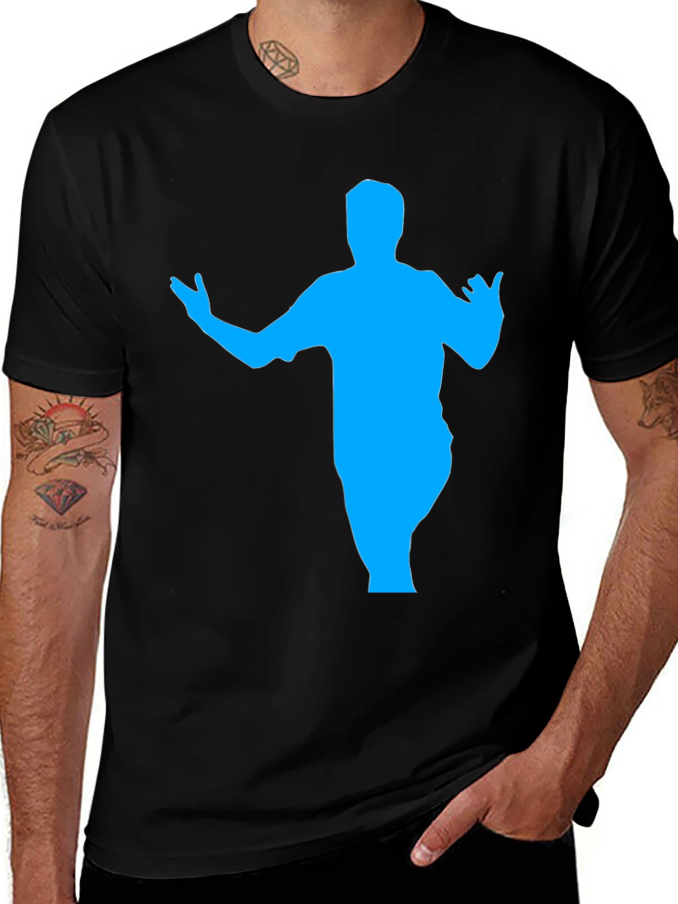 Silhouette Graphic Tee - Bold Blue Design on Black