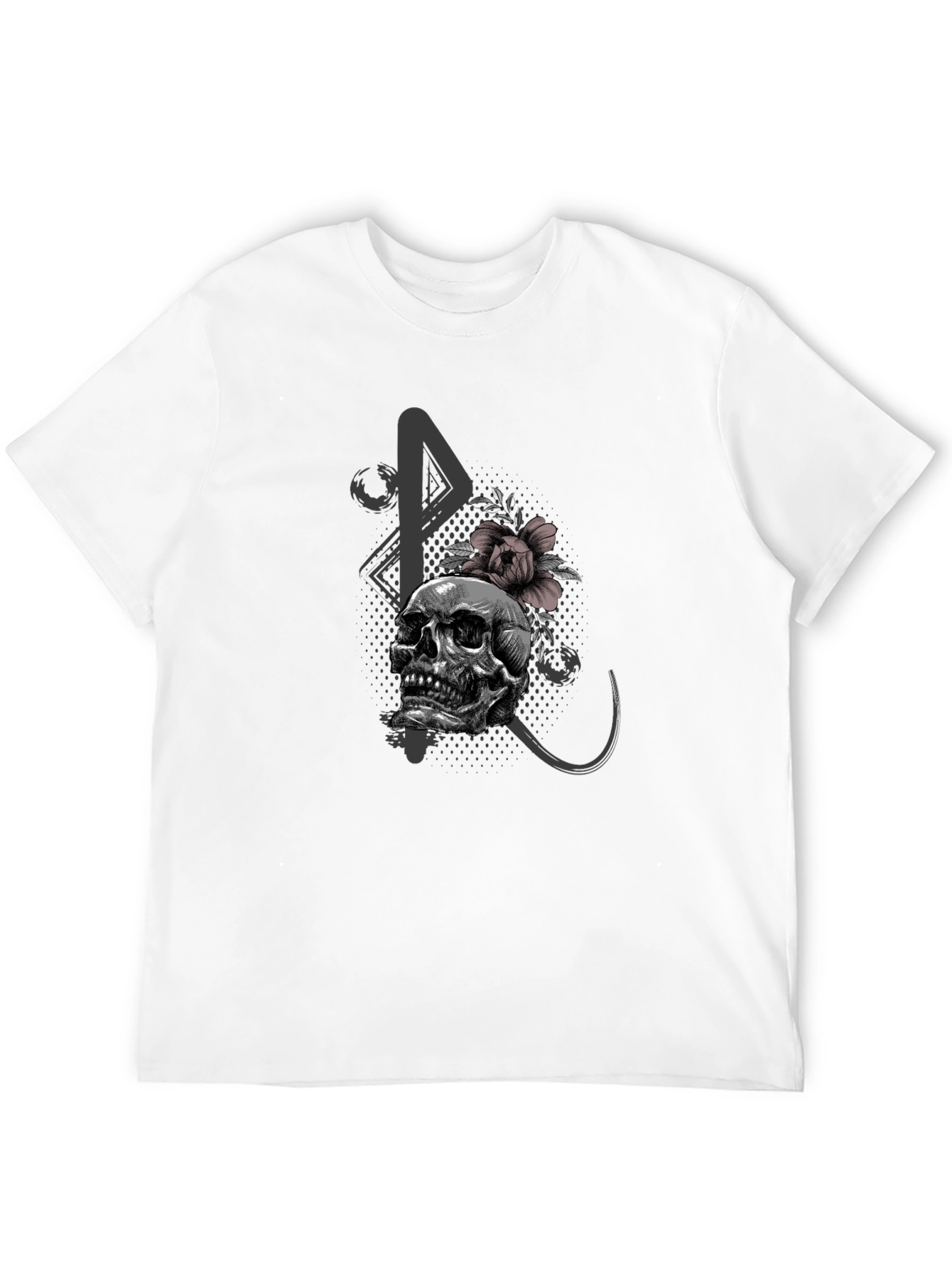 Skull and Flower Graphic Print Black T-Shirt