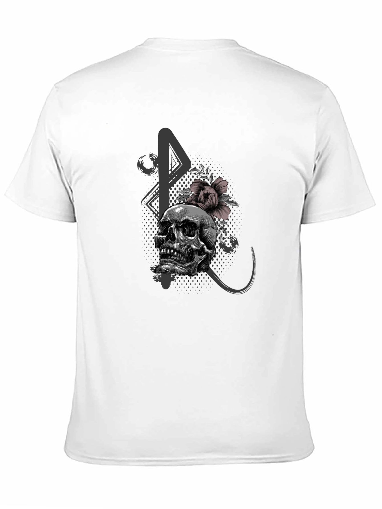 Skull and Flower Graphic Print Black T-Shirt