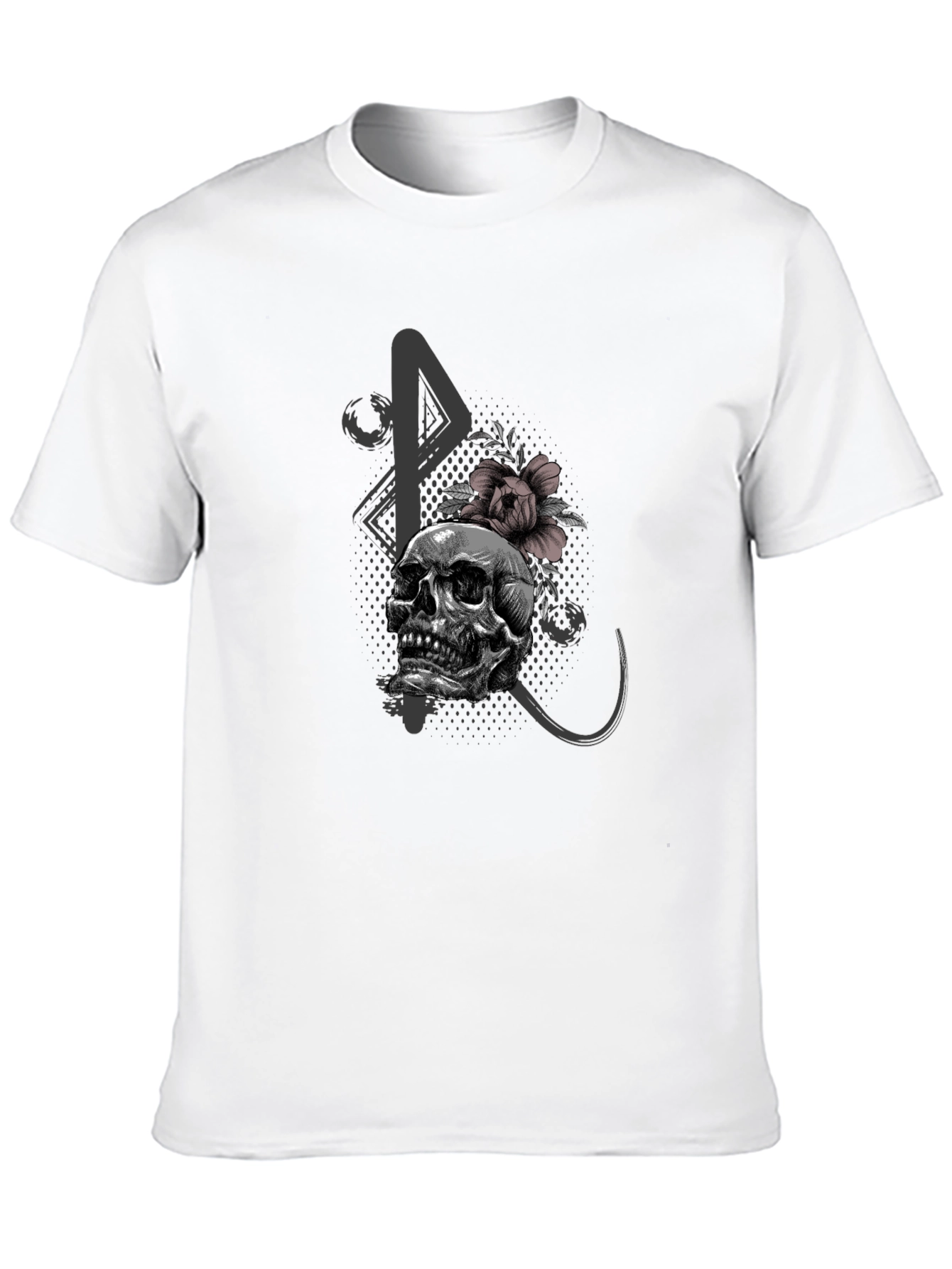 Skull and Flower Graphic Print Black T-Shirt