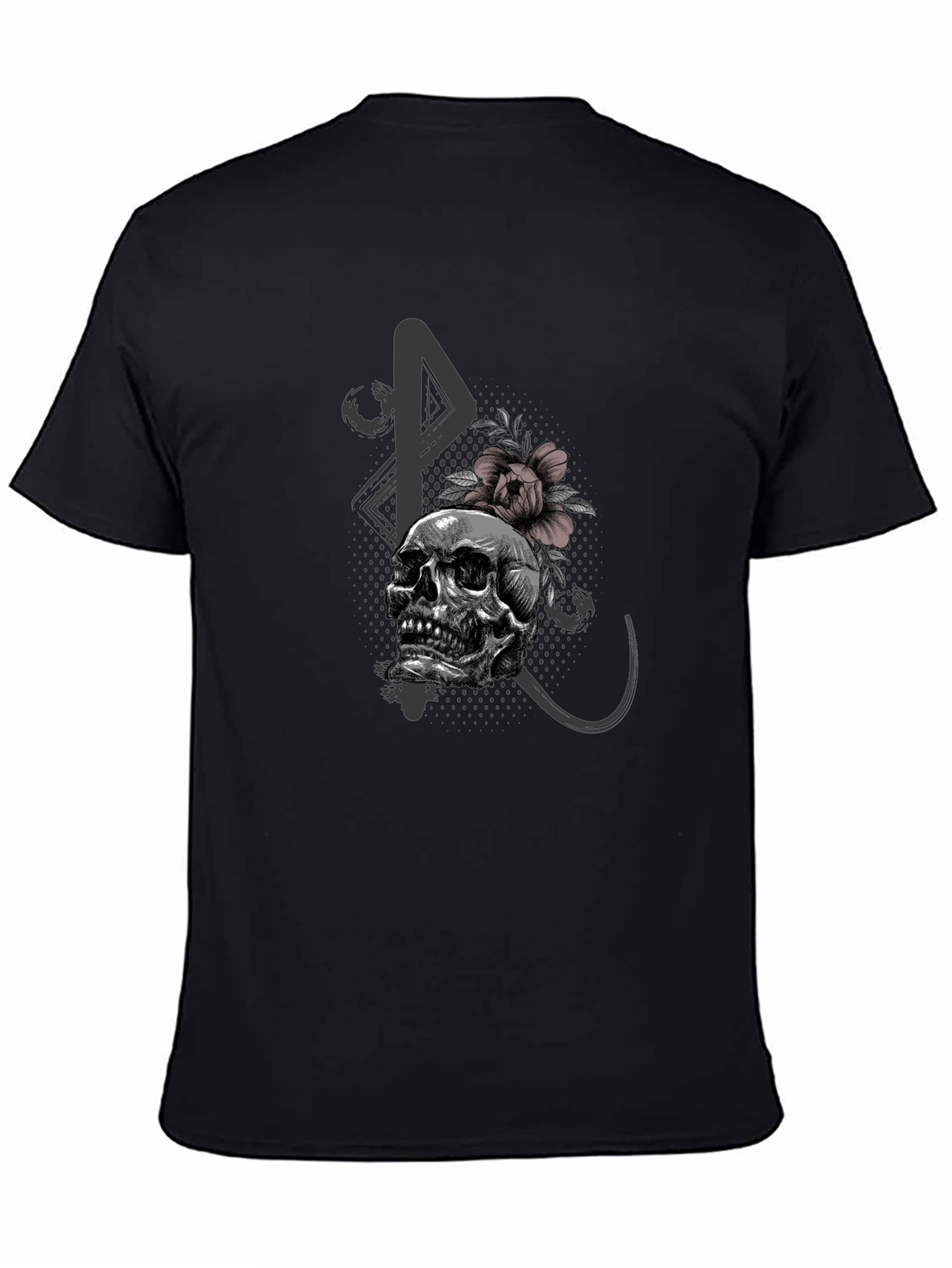 Skull and Flower Graphic Print Black T-Shirt