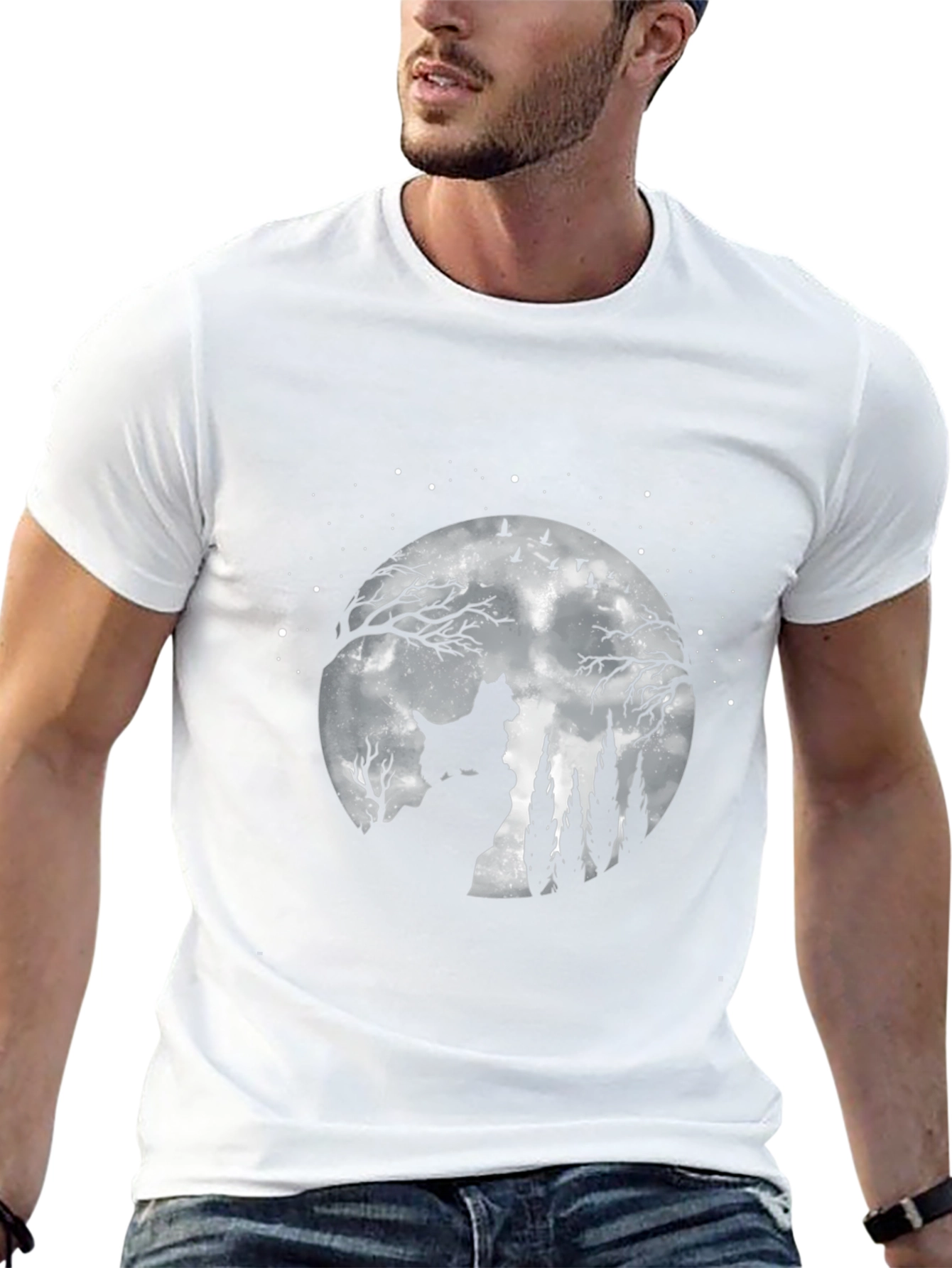 Dog Moon T-Shirt - Black Cotton Graphic Tee