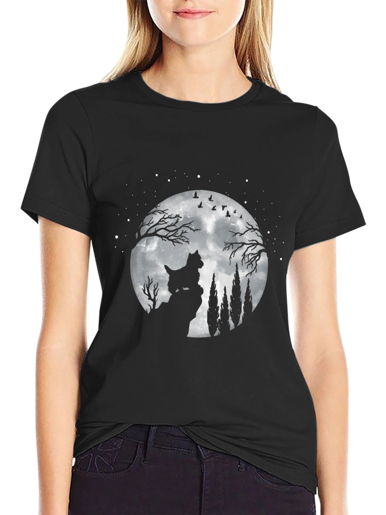 Dog Moon T-Shirt - Black Cotton Graphic Tee