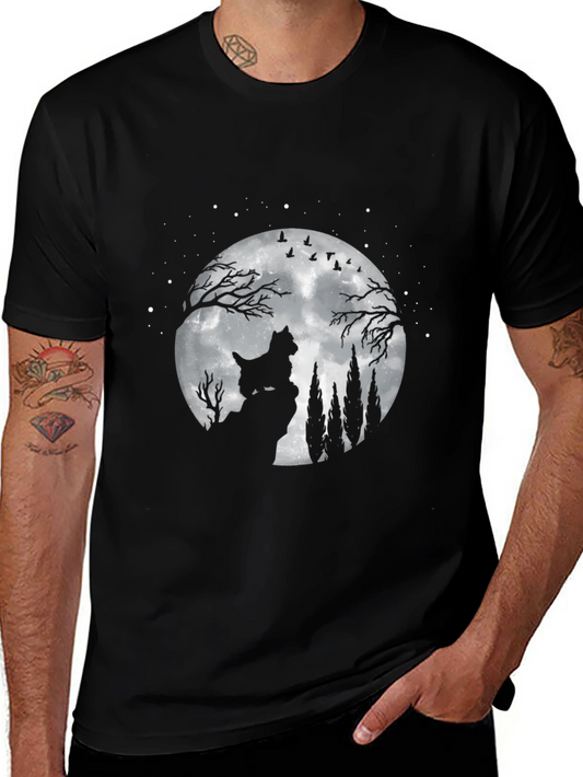 Dog Moon T-Shirt - Black Cotton Graphic Tee