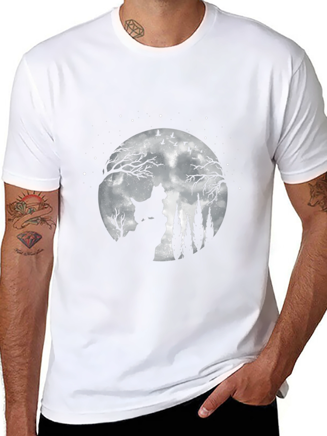 Dog Moon T-Shirt - Black Cotton Graphic Tee