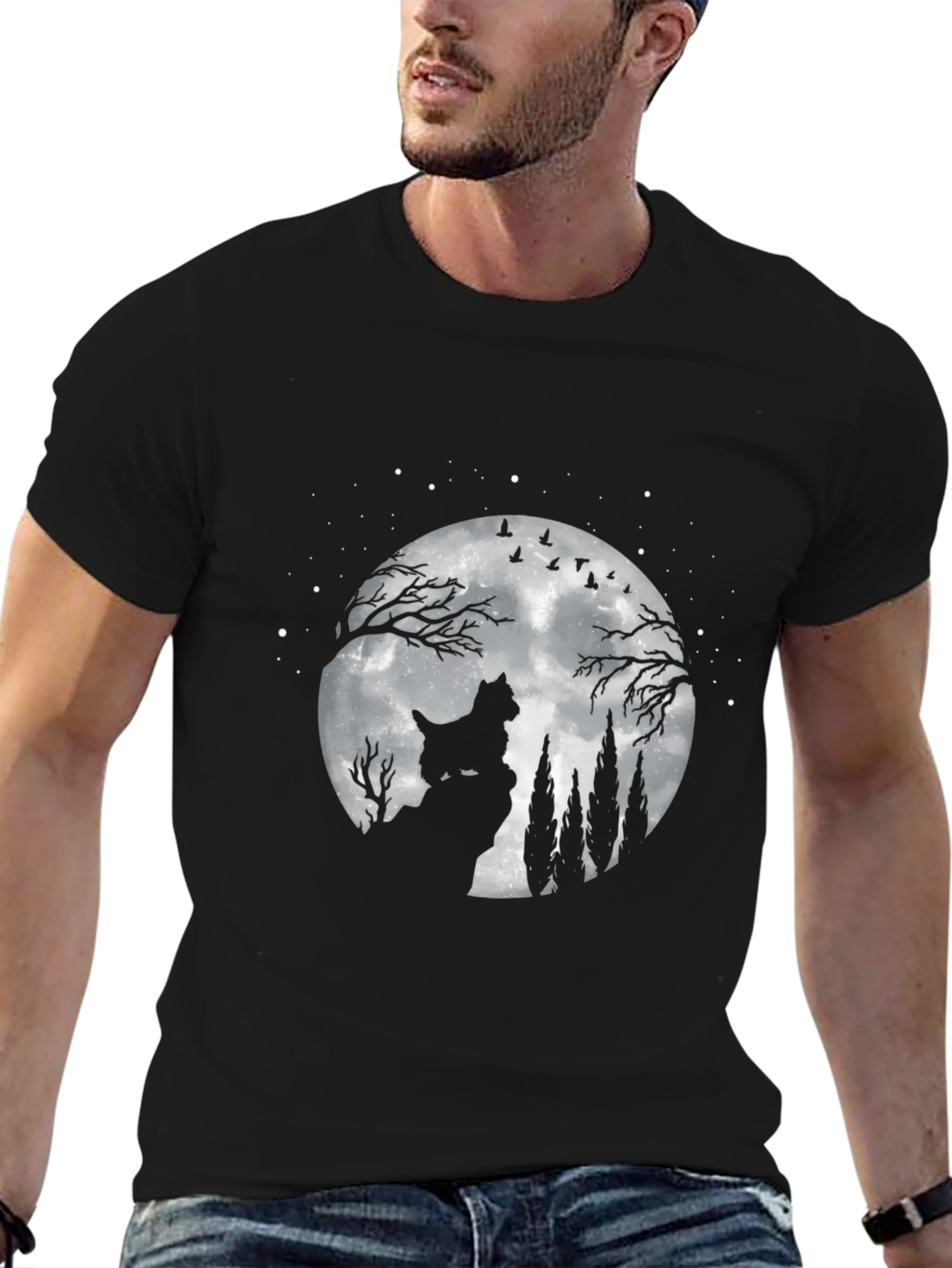 Dog Moon T-Shirt - Black Cotton Graphic Tee