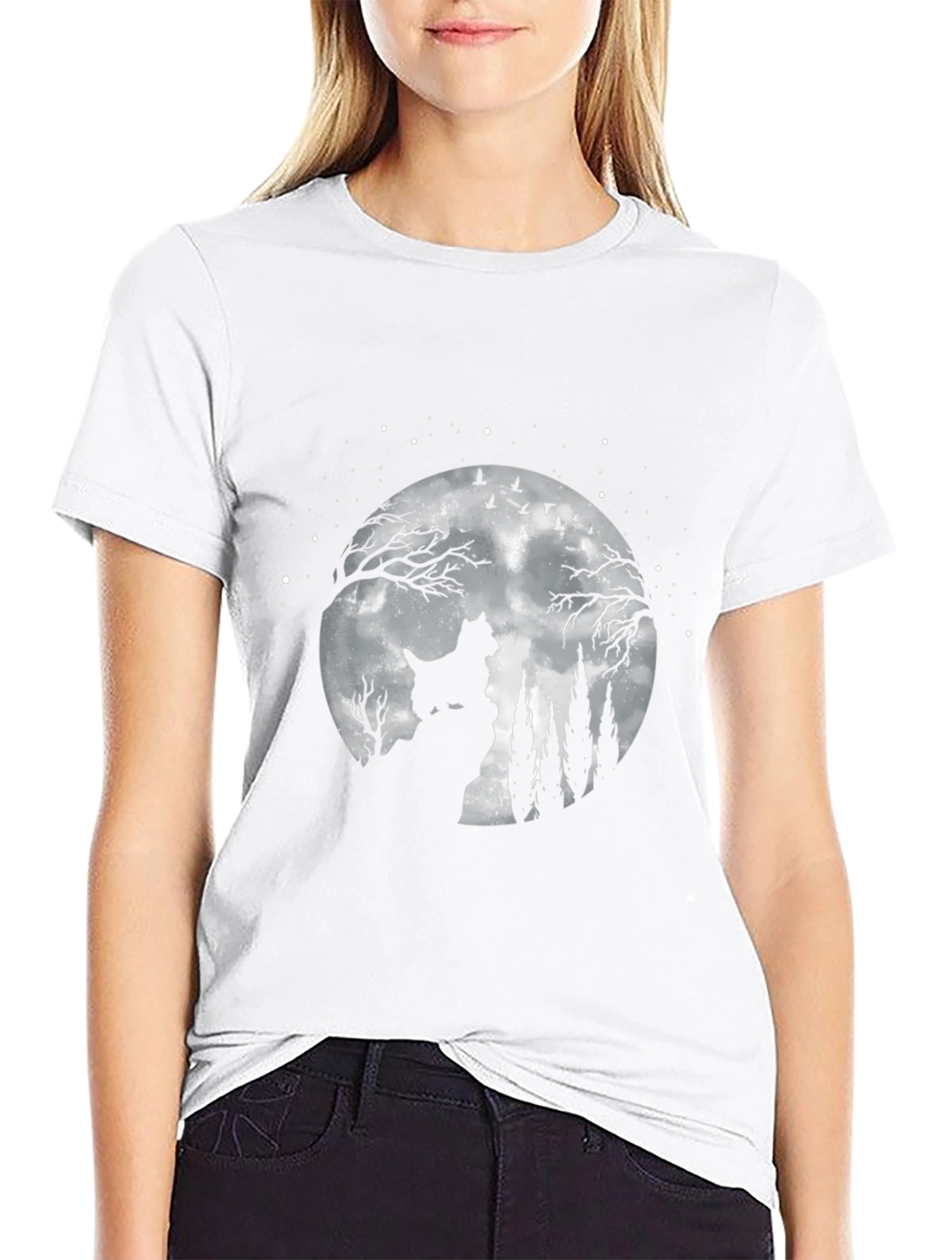 Dog Moon T-Shirt - Black Cotton Graphic Tee
