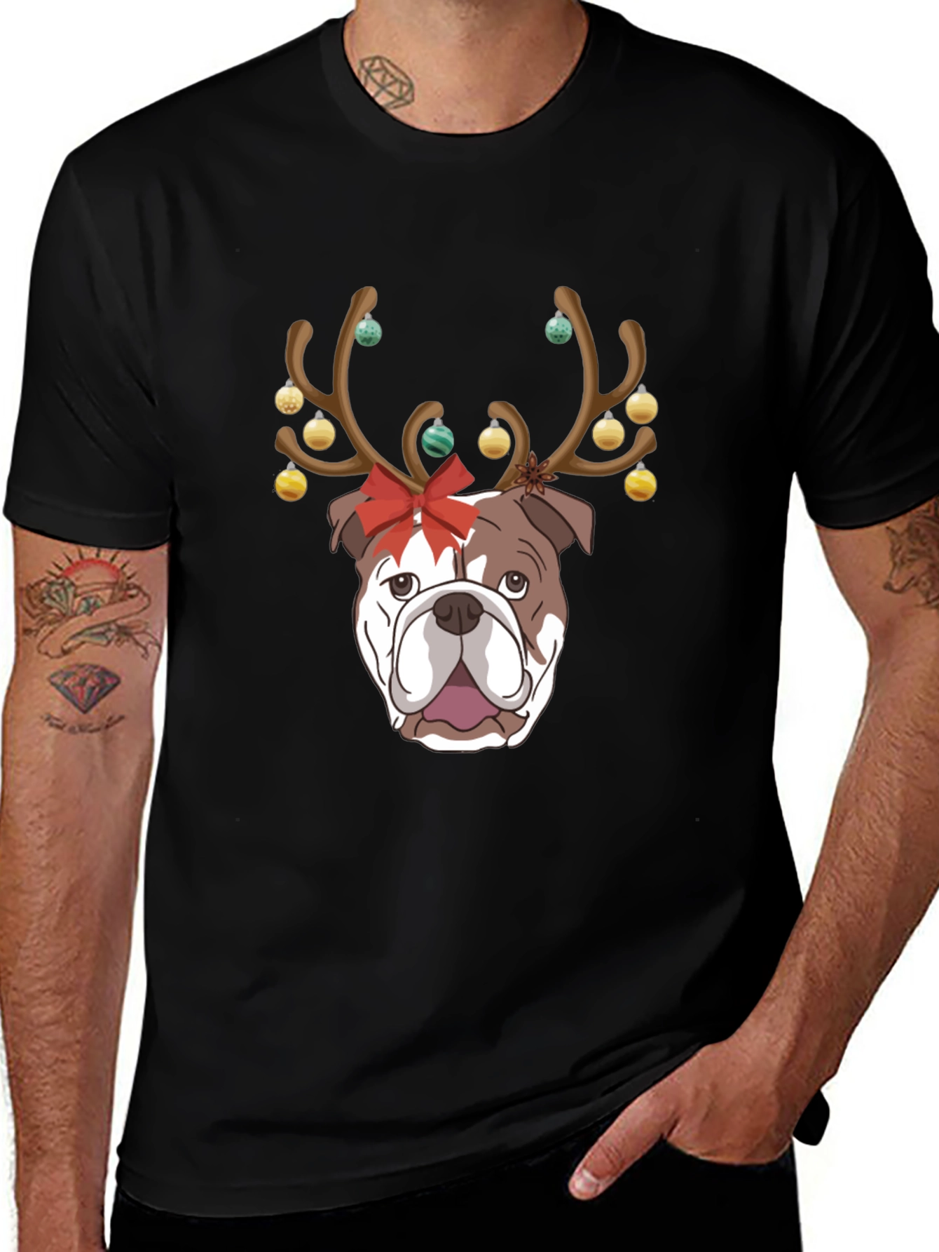 Christmas Bulldog Reindeer T-Shirt – Festive Dog Lover Tee
