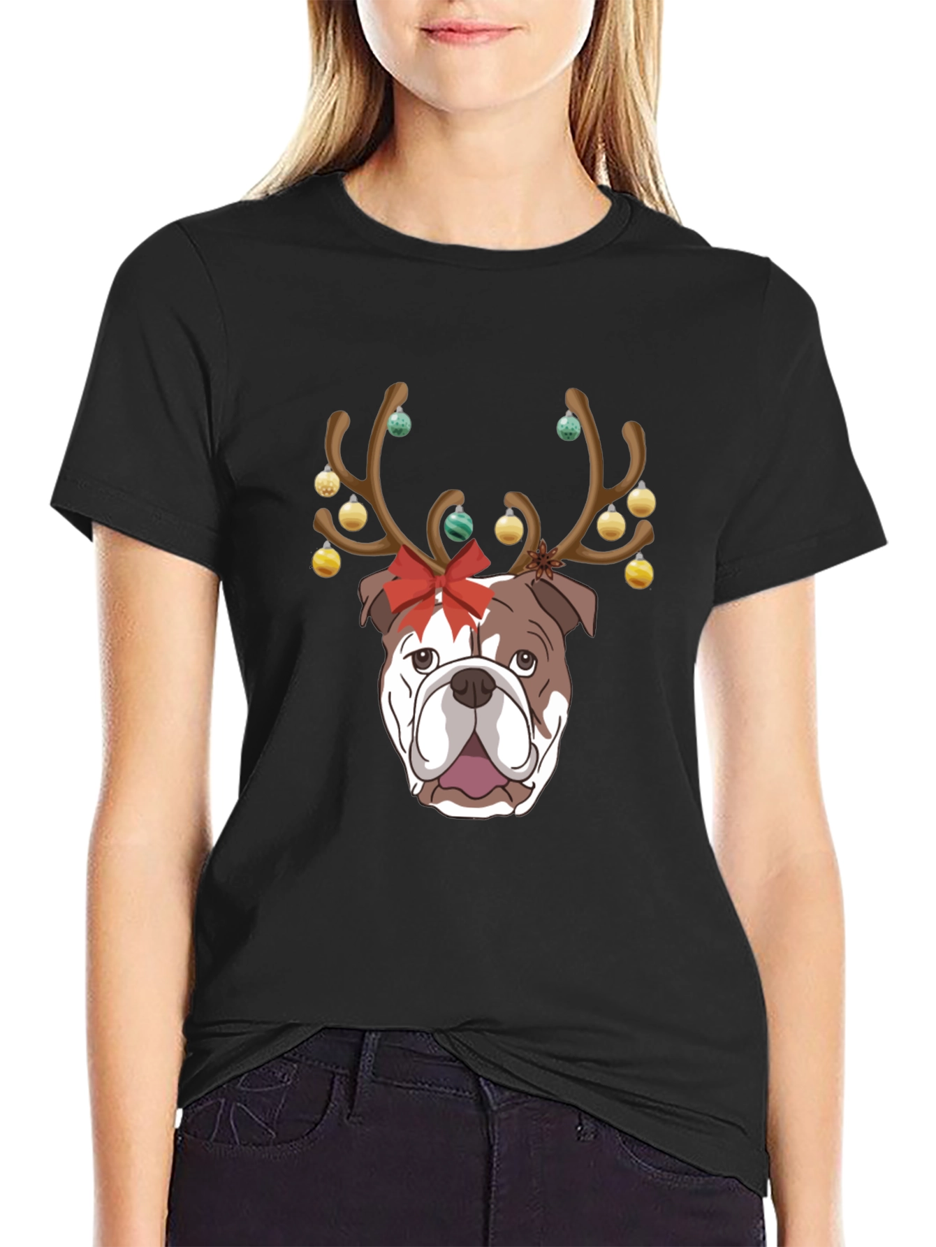 Christmas Bulldog Reindeer T-Shirt – Festive Dog Lover Tee
