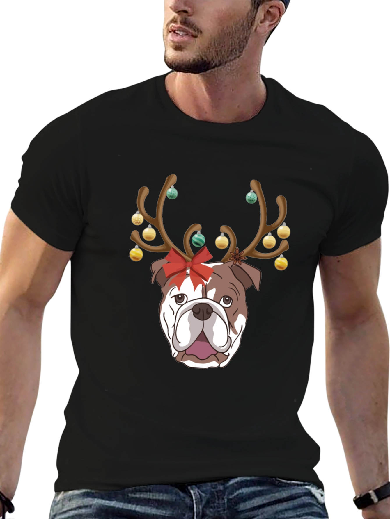 Christmas Bulldog Reindeer T-Shirt – Festive Dog Lover Tee
