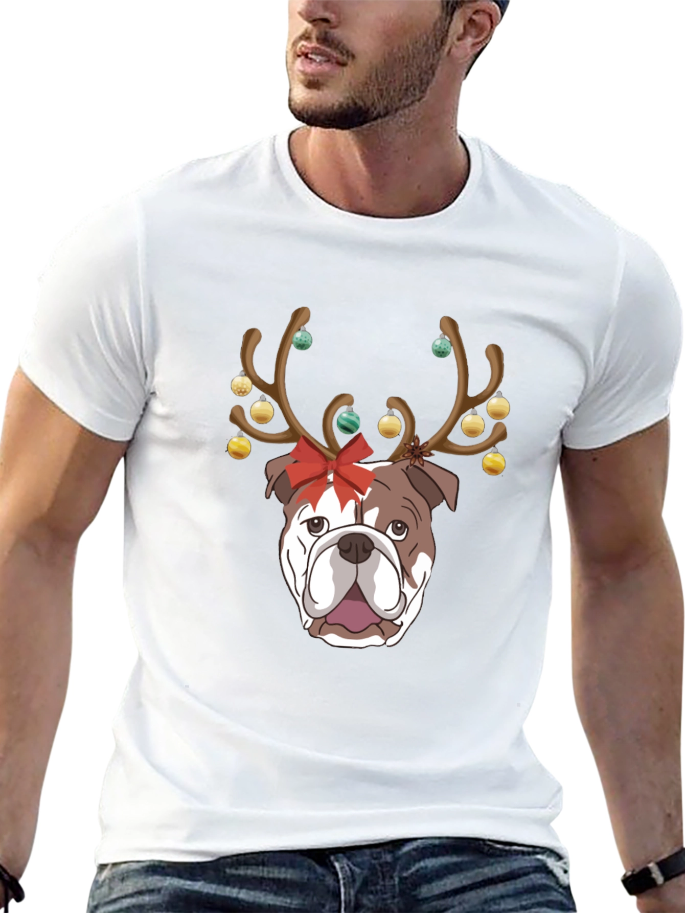 Christmas Bulldog Reindeer T-Shirt – Festive Dog Lover Tee