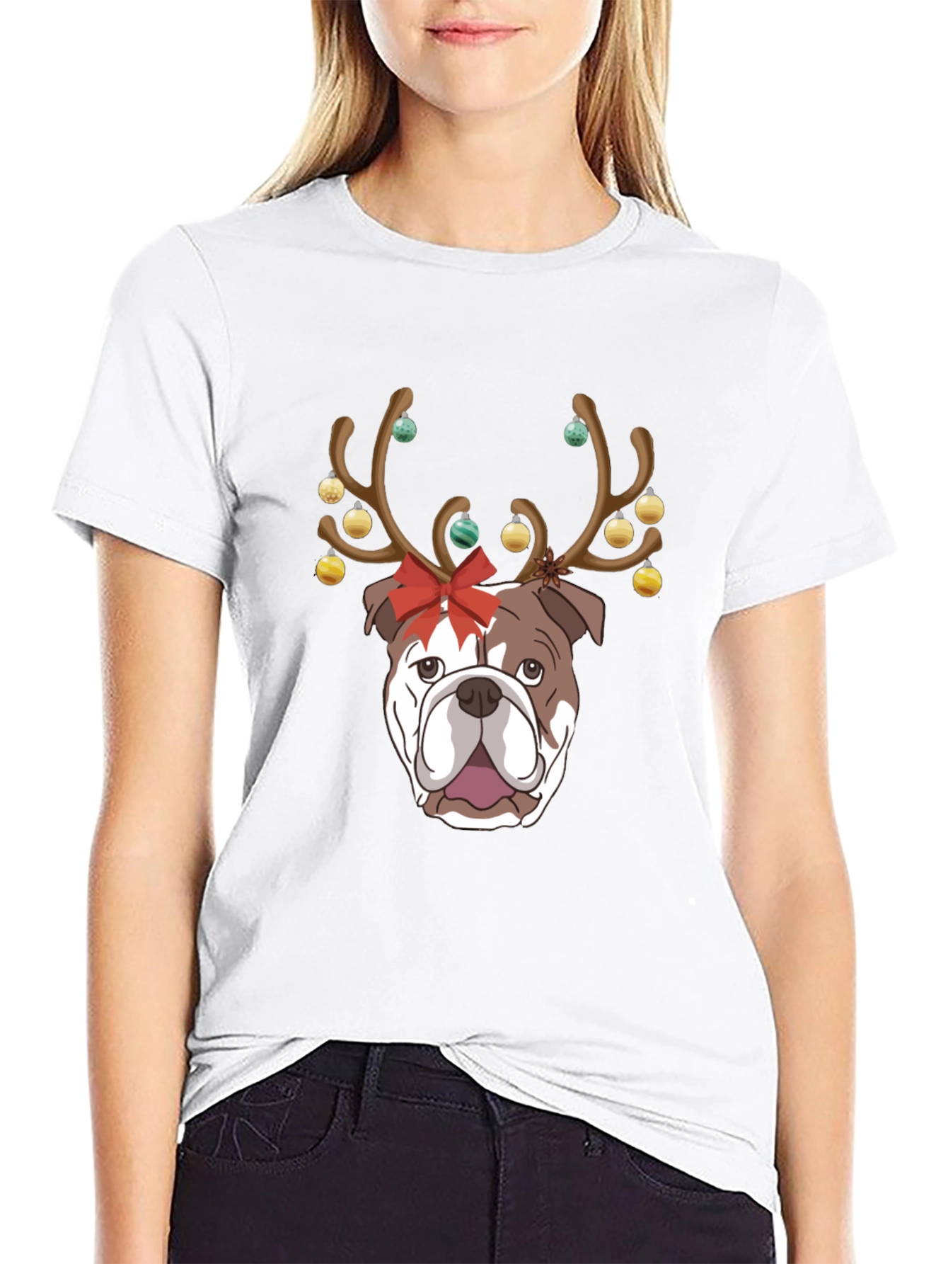 Christmas Bulldog Reindeer T-Shirt – Festive Dog Lover Tee