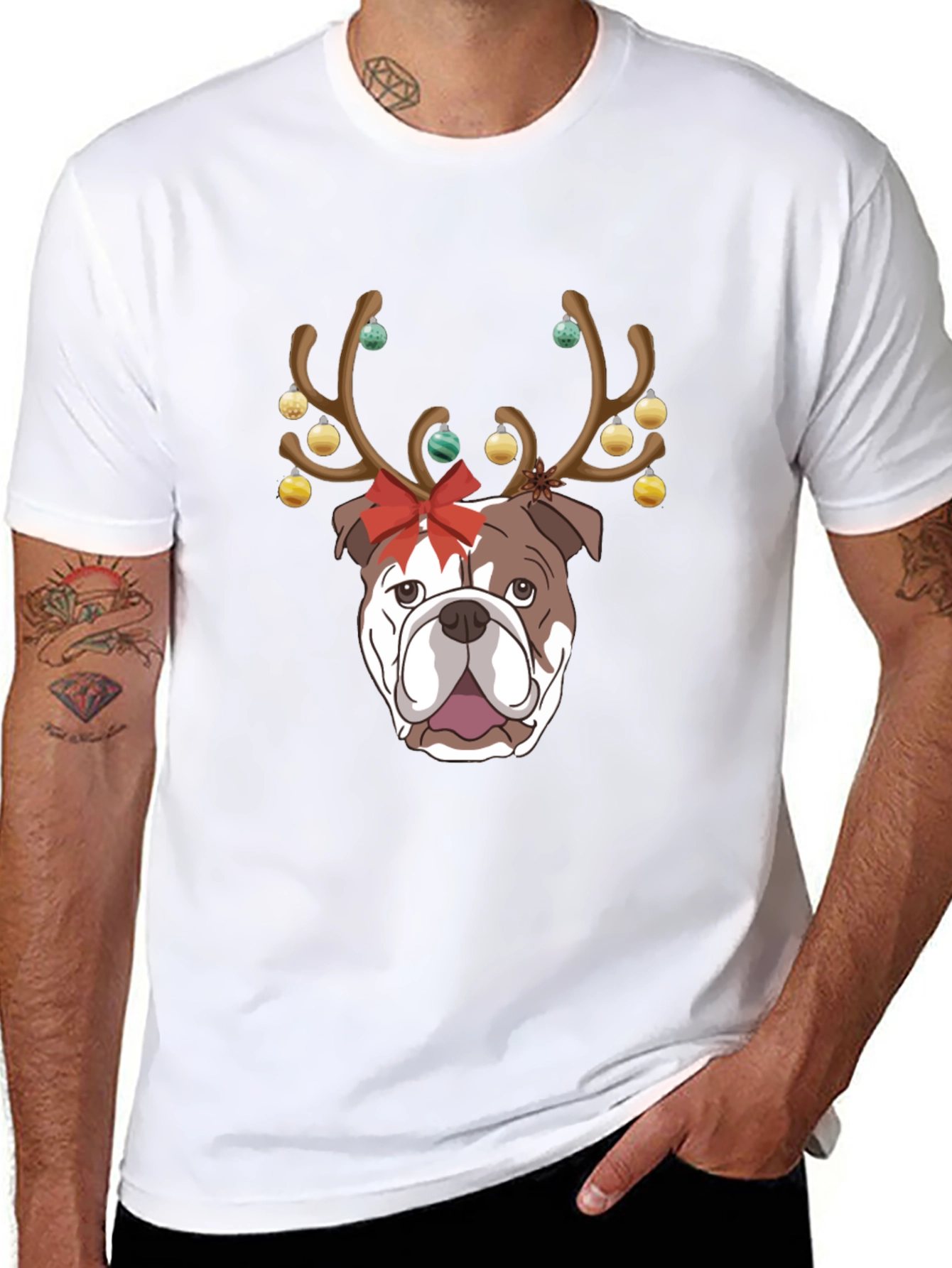 Christmas Bulldog Reindeer T-Shirt – Festive Dog Lover Tee