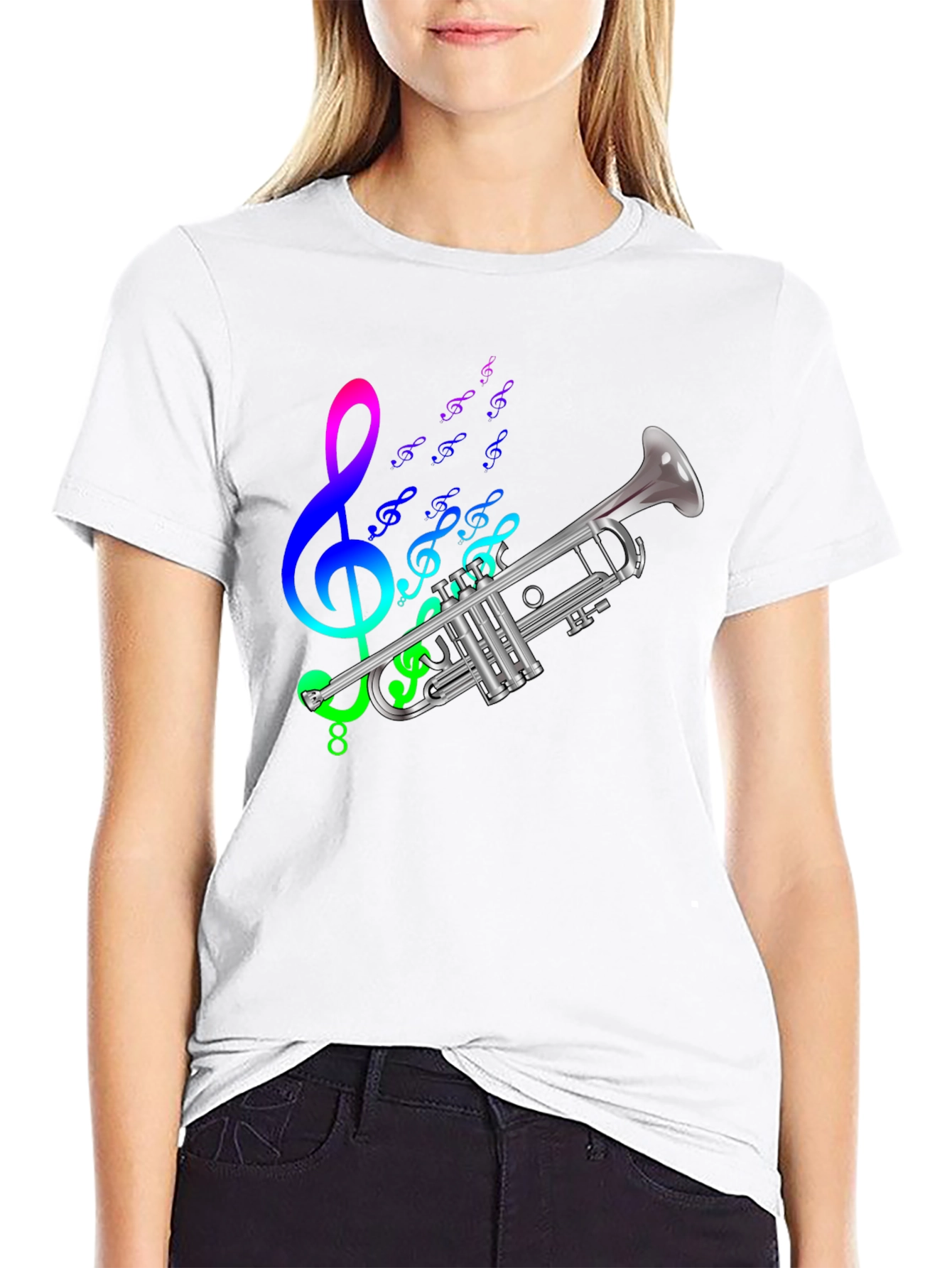Musical Trumpet Graphic Tee - Black Cotton T-Shirt