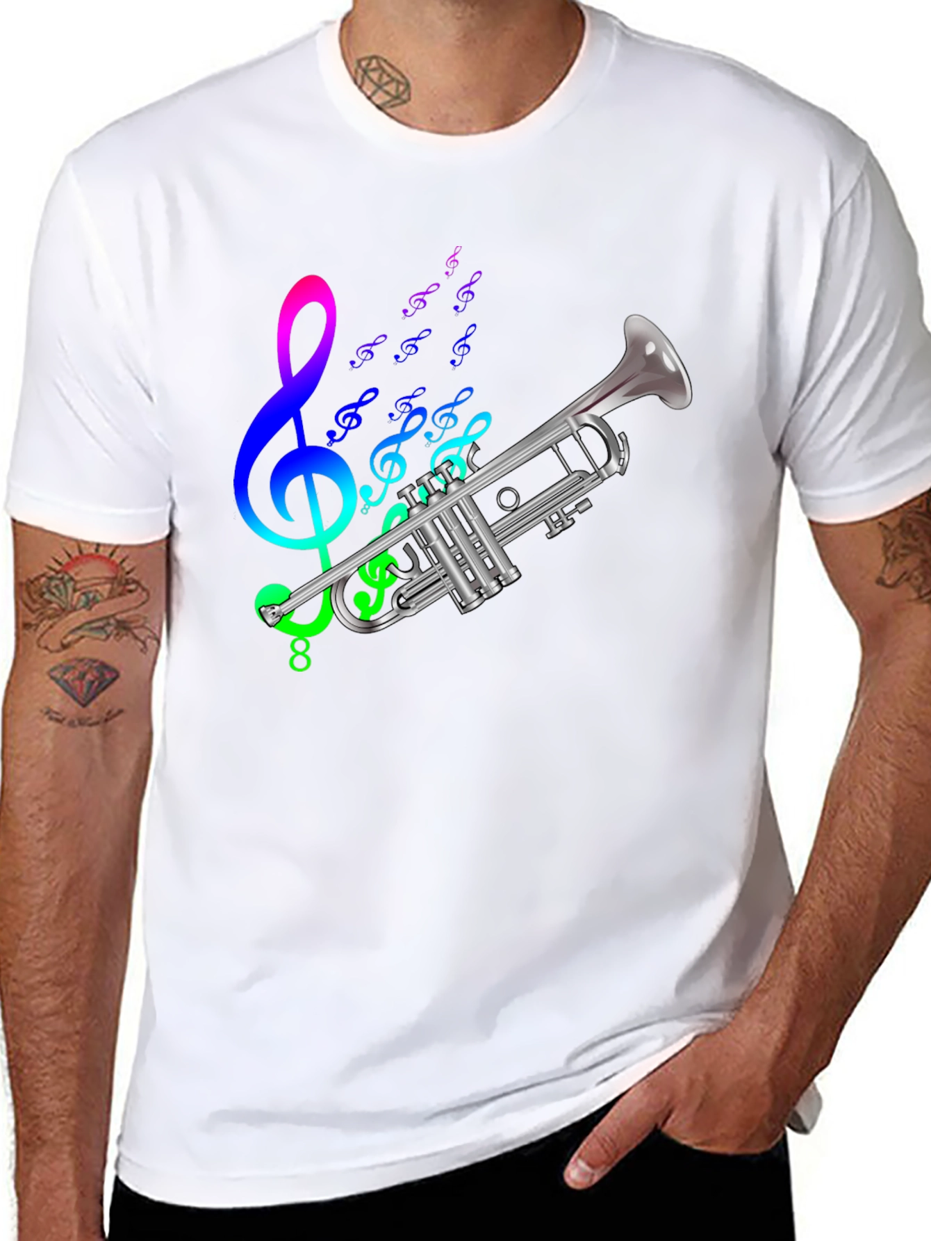 Musical Trumpet Graphic Tee - Black Cotton T-Shirt