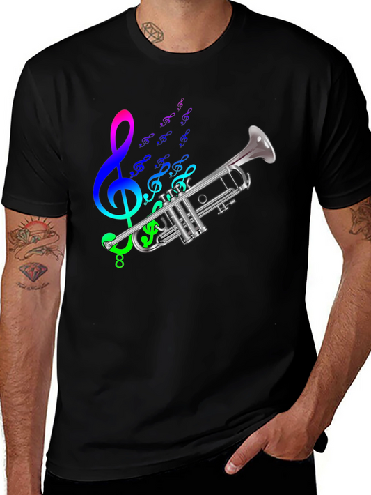 Musical Trumpet Graphic Tee - Black Cotton T-Shirt