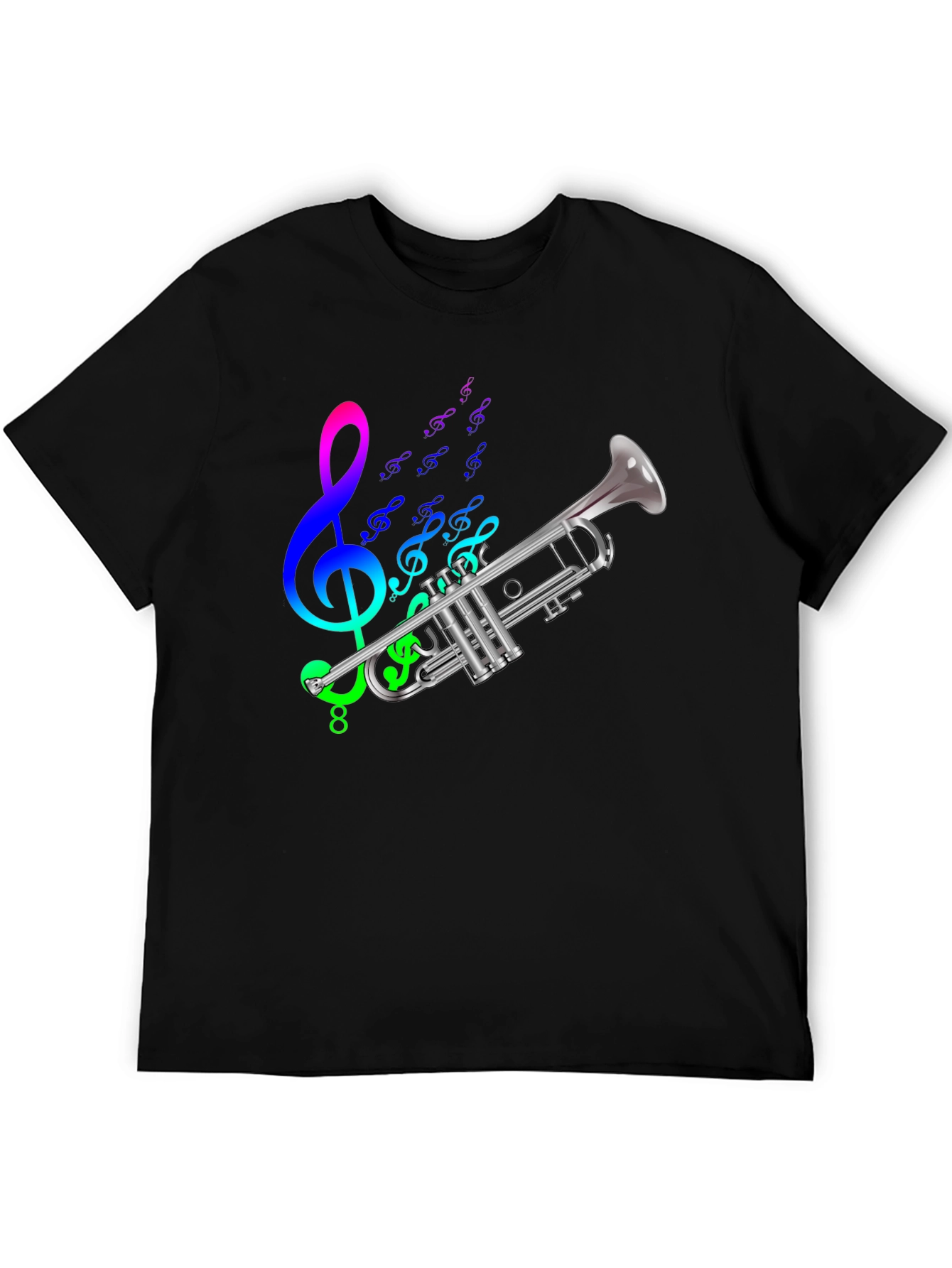 Musical Trumpet Graphic Tee - Black Cotton T-Shirt