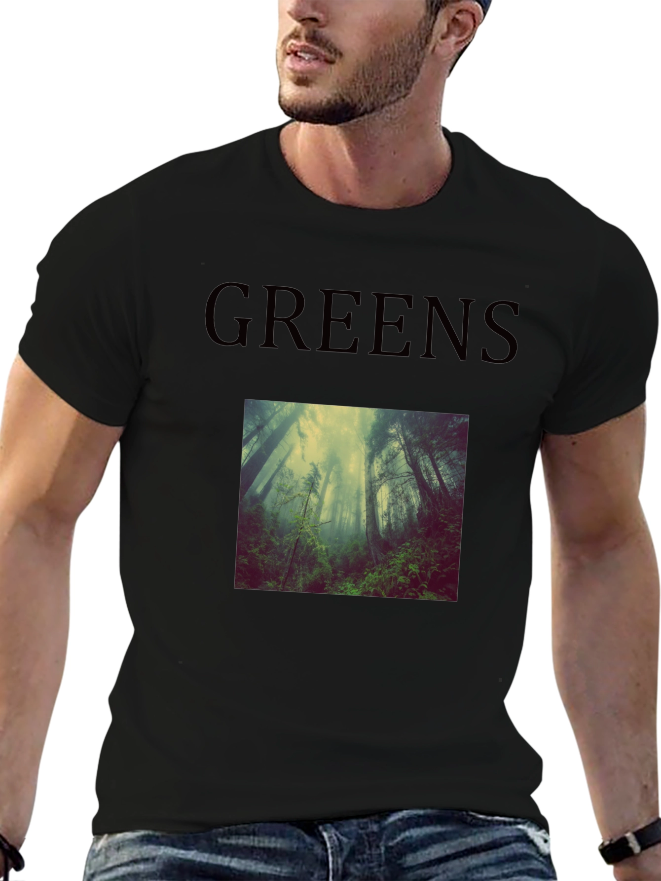 Greens Forest Scene T-Shirt - Black