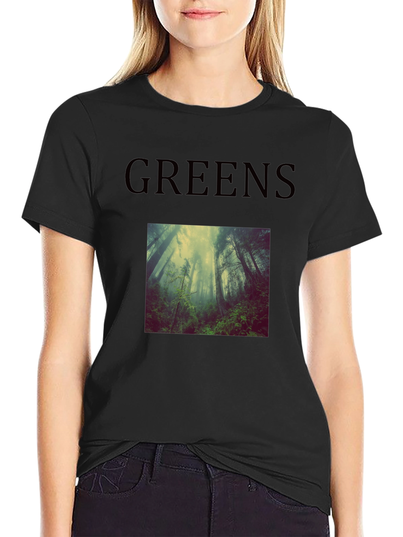 Greens Forest Scene T-Shirt - Black