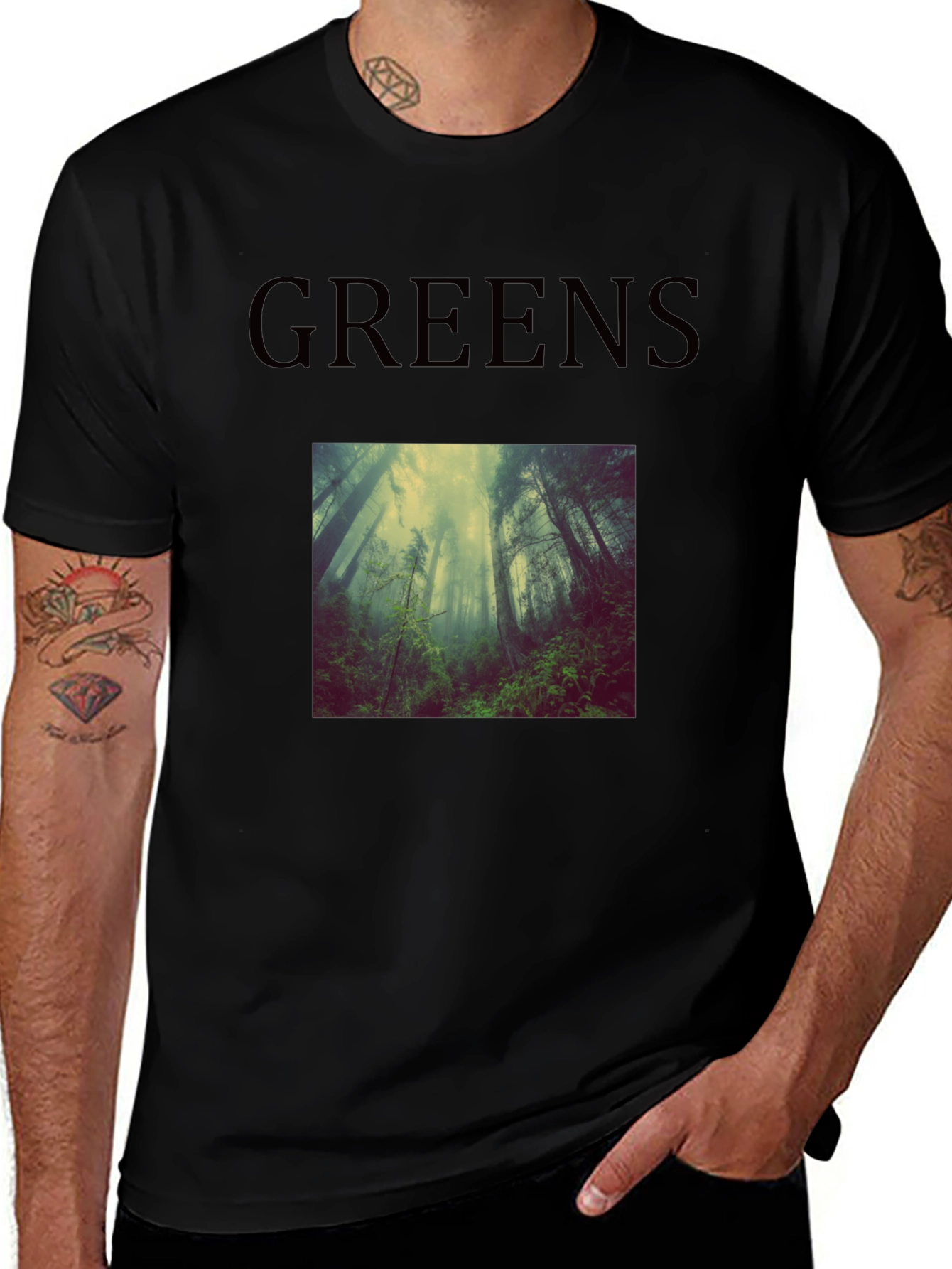Greens Forest Scene T-Shirt - Black