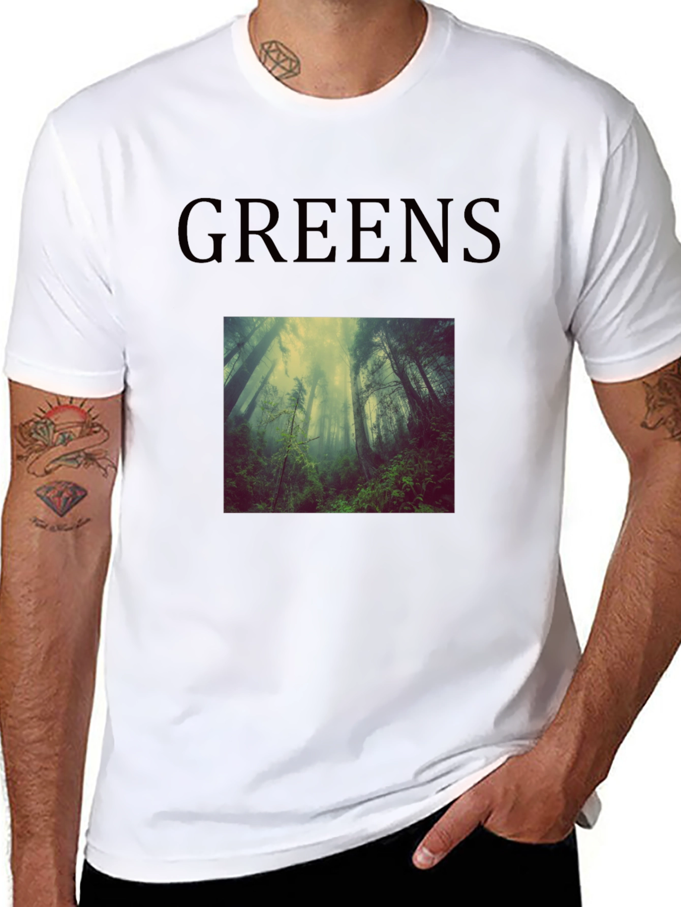 Greens Forest Scene T-Shirt - Black