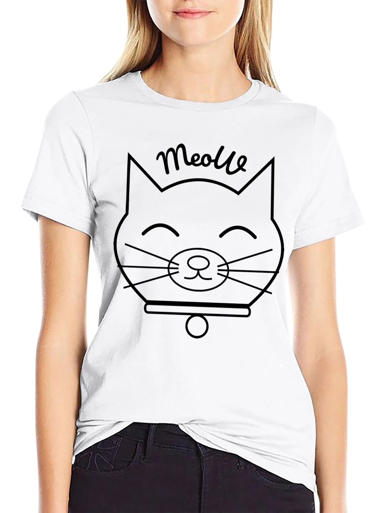 Meowlle Cat Graphic Tee - Black