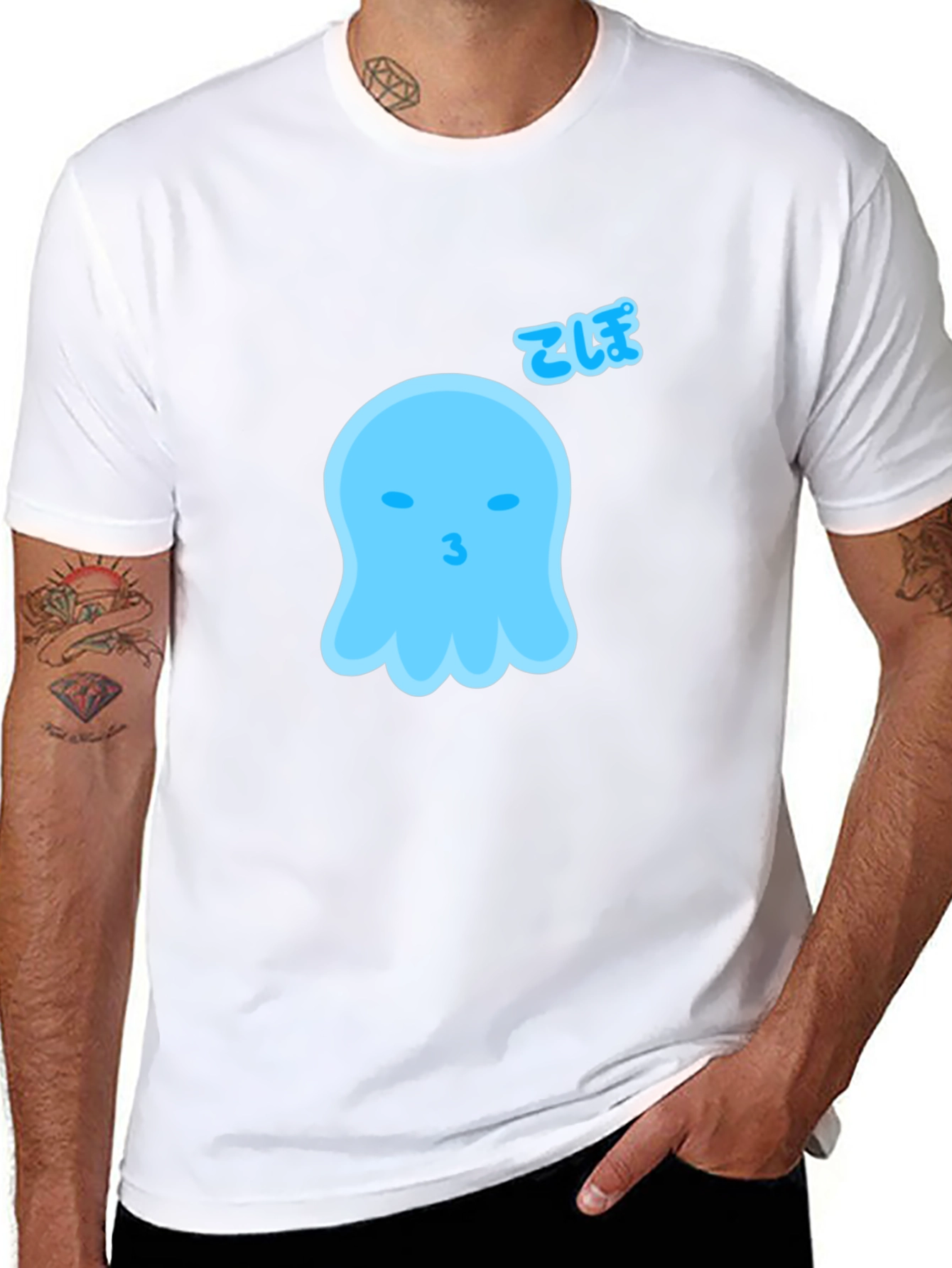 Cute Blue Ghost Graphic Tee - Soft Cotton Blend