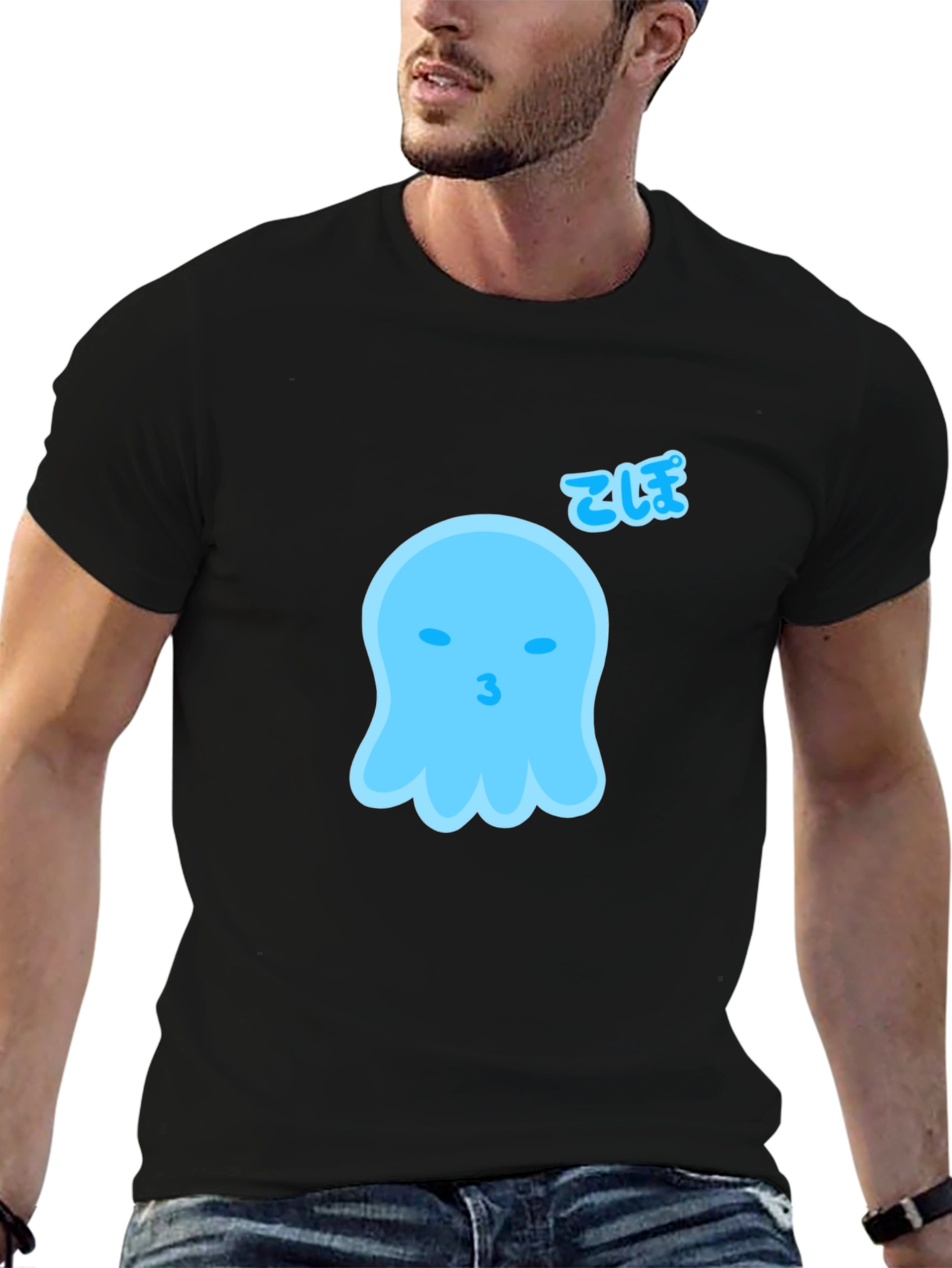 Cute Blue Ghost Graphic Tee - Soft Cotton Blend