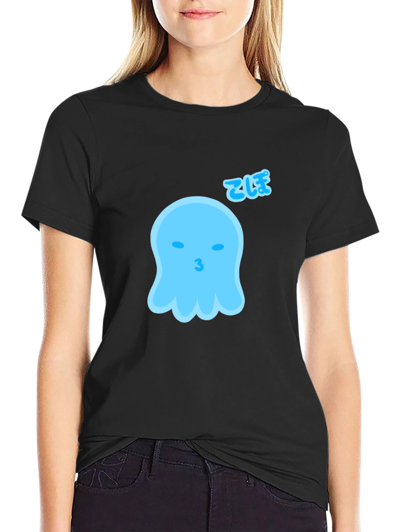 Cute Blue Ghost Graphic Tee - Soft Cotton Blend