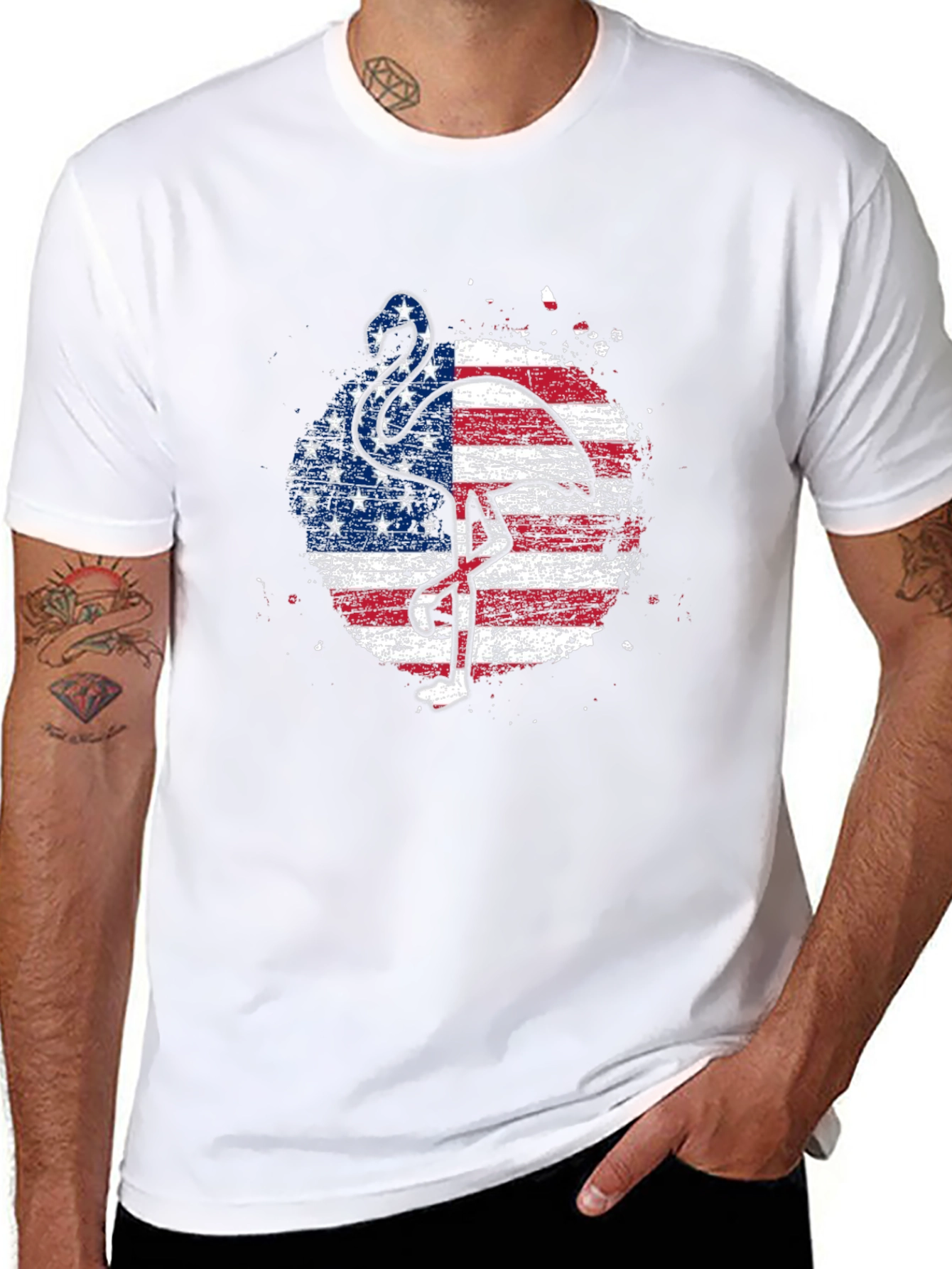 American Flag Flamingo Graphic T-Shirt