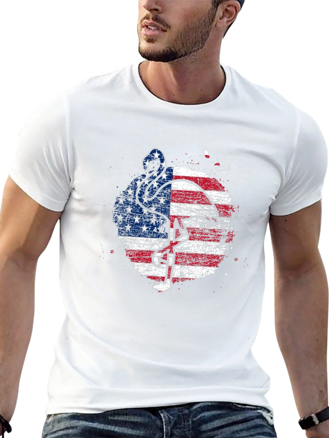 American Flag Flamingo Graphic T-Shirt