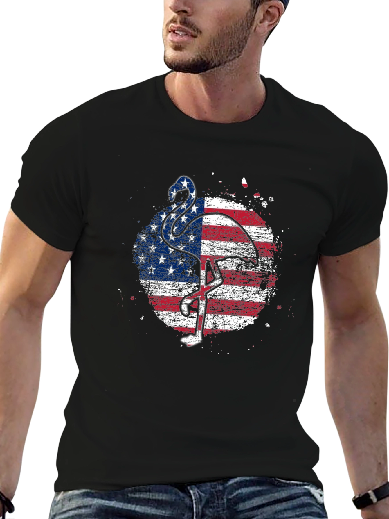 American Flag Flamingo Graphic T-Shirt