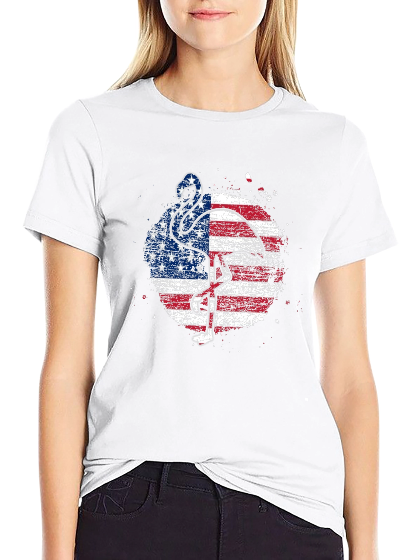 American Flag Flamingo Graphic T-Shirt