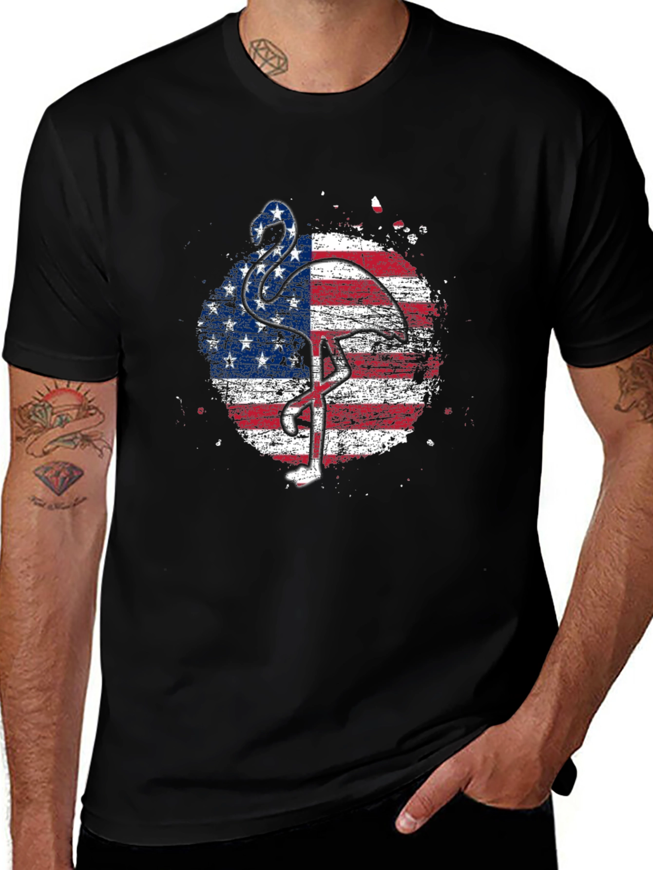 American Flag Flamingo Graphic T-Shirt