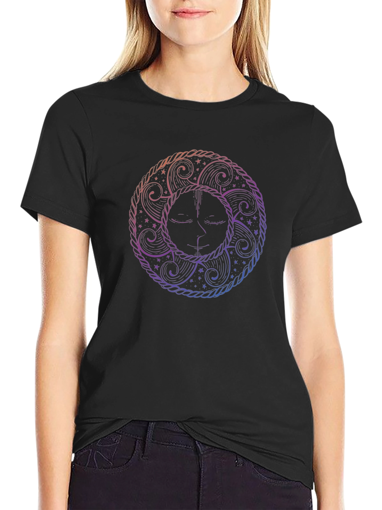 Celestial Sun Graphic Tee - Artistic Black T-Shirt