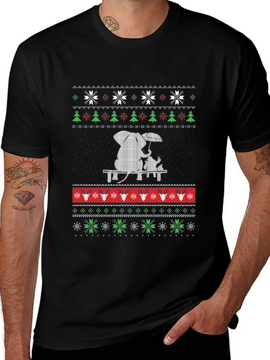 Whimsical Elephant & Cat Ugly Christmas T-Shirt