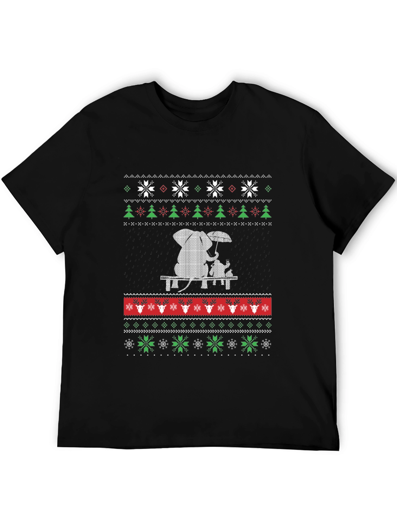 Whimsical Elephant & Cat Ugly Christmas T-Shirt