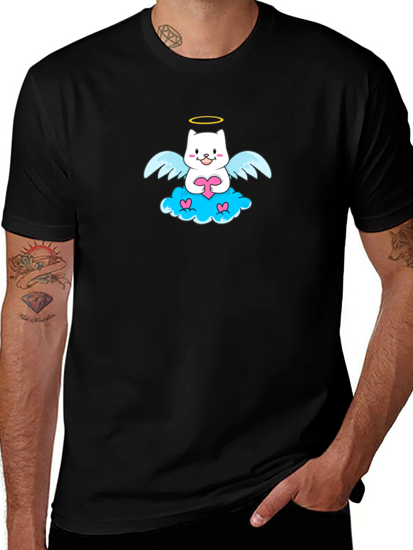 Angel Cat Graphic T-Shirt - Cute and Comfy