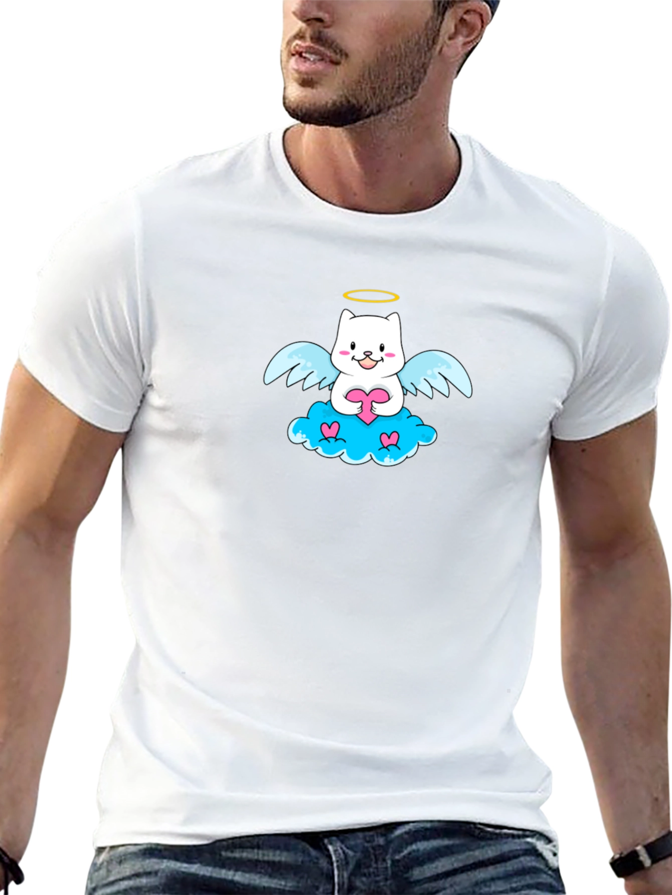 Angel Cat Graphic T-Shirt - Cute and Comfy