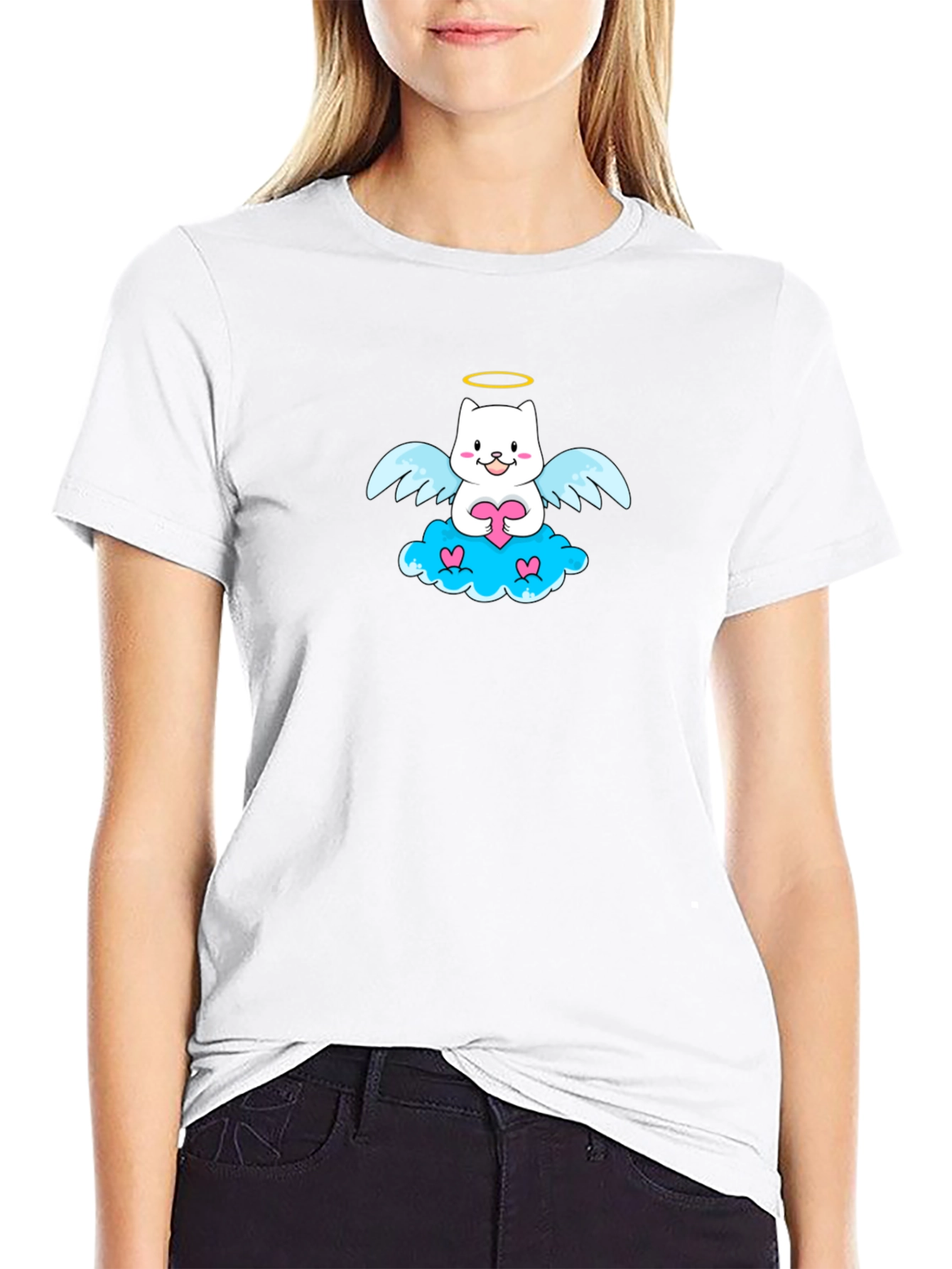 Angel Cat Graphic T-Shirt - Cute and Comfy
