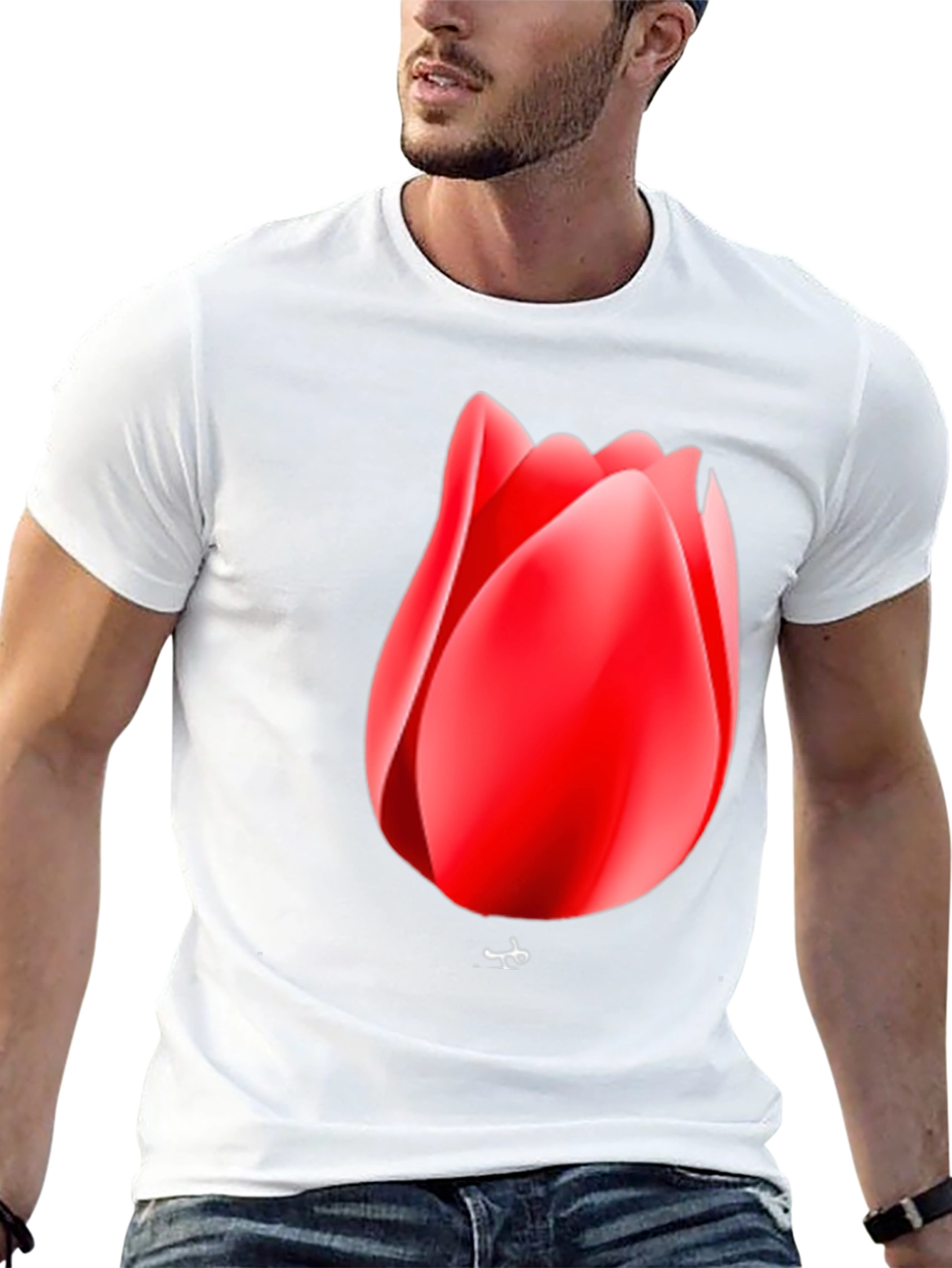 Red Tulip Graphic Black T-Shirt