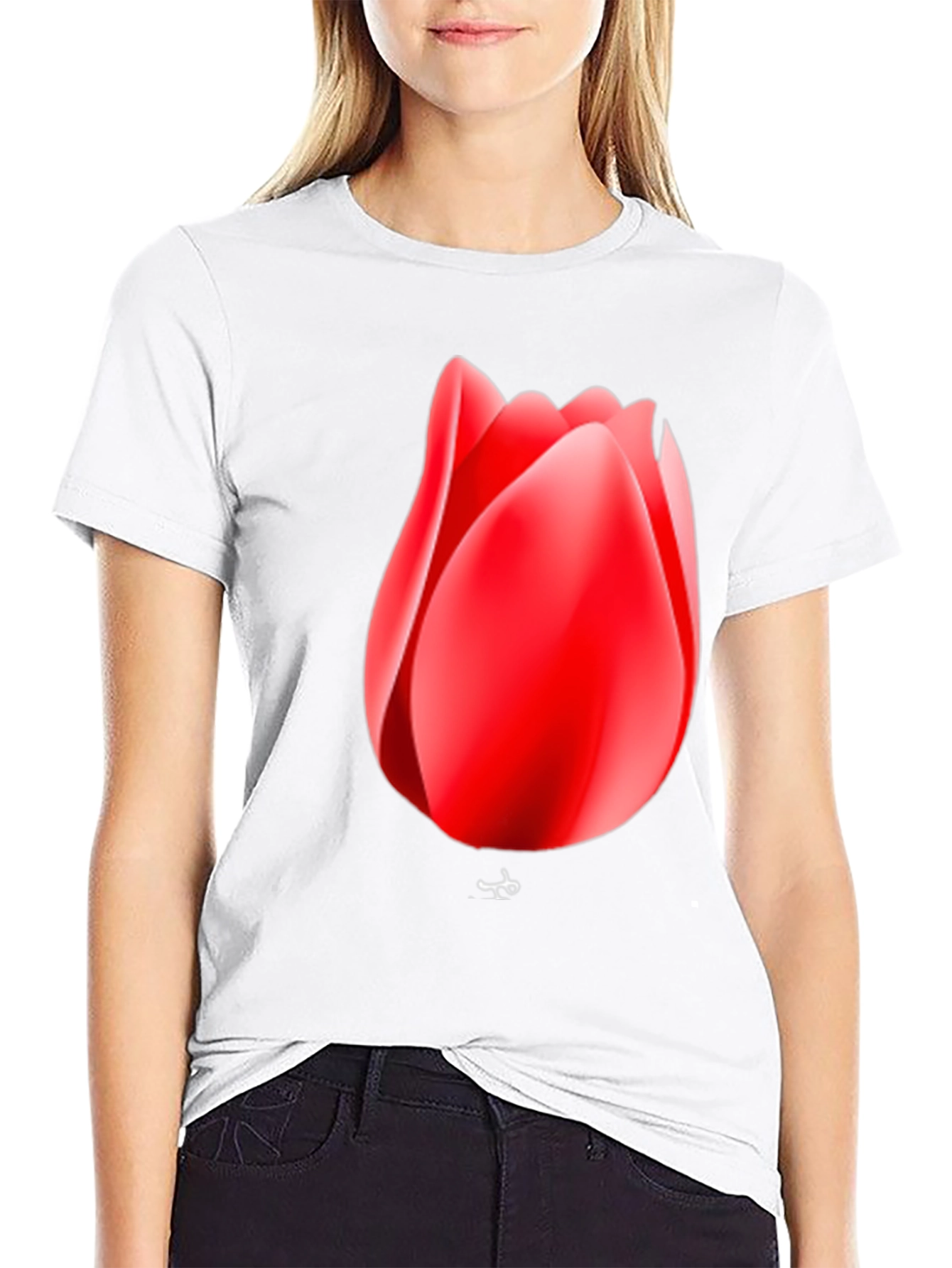 Red Tulip Graphic Black T-Shirt