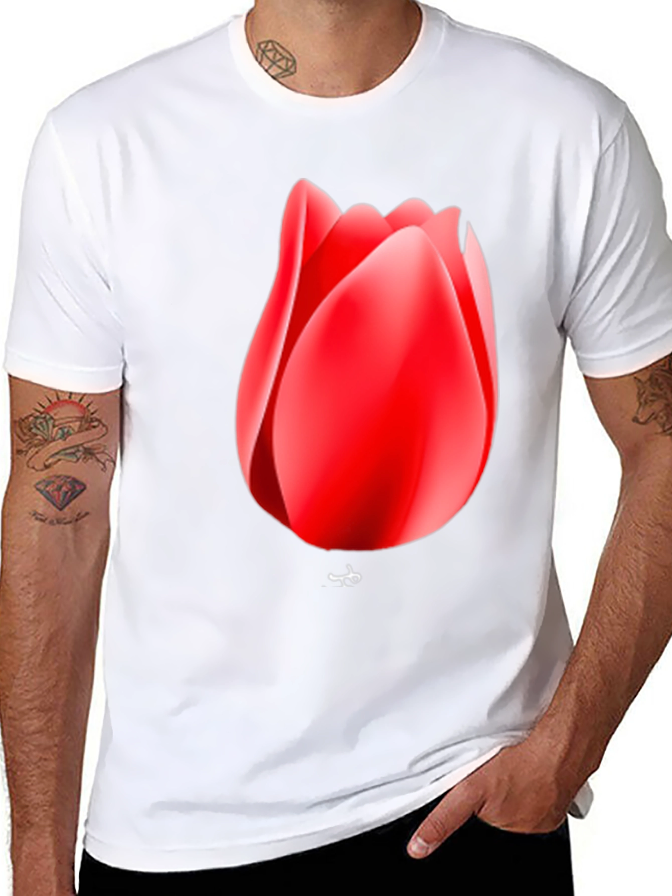 Red Tulip Graphic Black T-Shirt