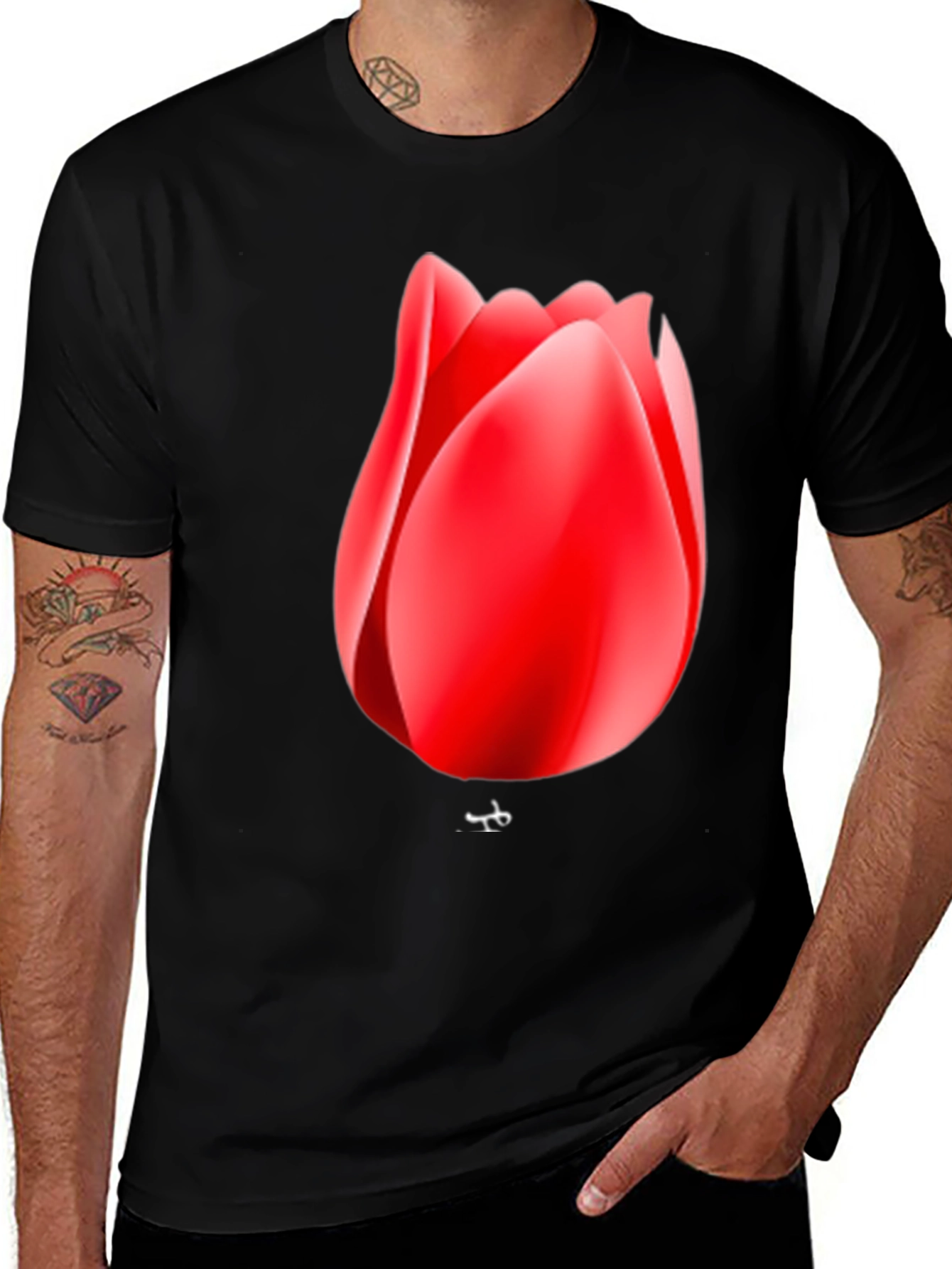 Red Tulip Graphic Black T-Shirt