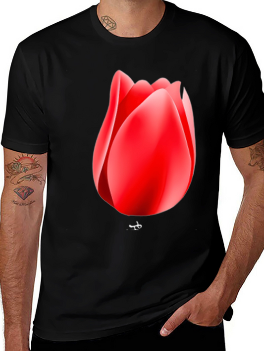 Red Tulip Graphic Black T-Shirt