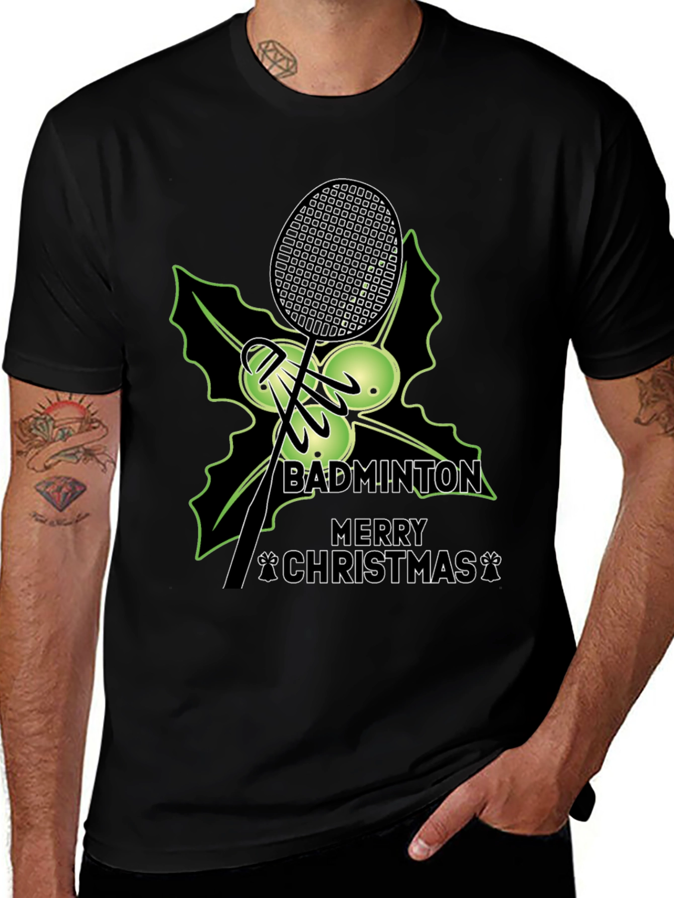 Badminton Merry Christmas Graphic Tee